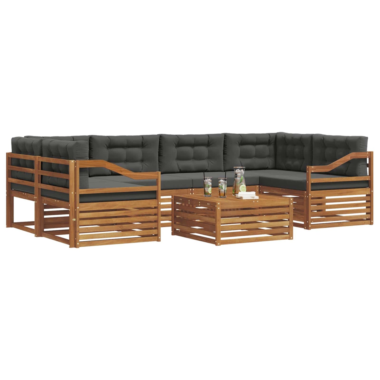 vidaXL Σειρά Καναπέ Εξωτερικού με μαξιλάρι 7 pcs Φυσικό και Ανθρακί