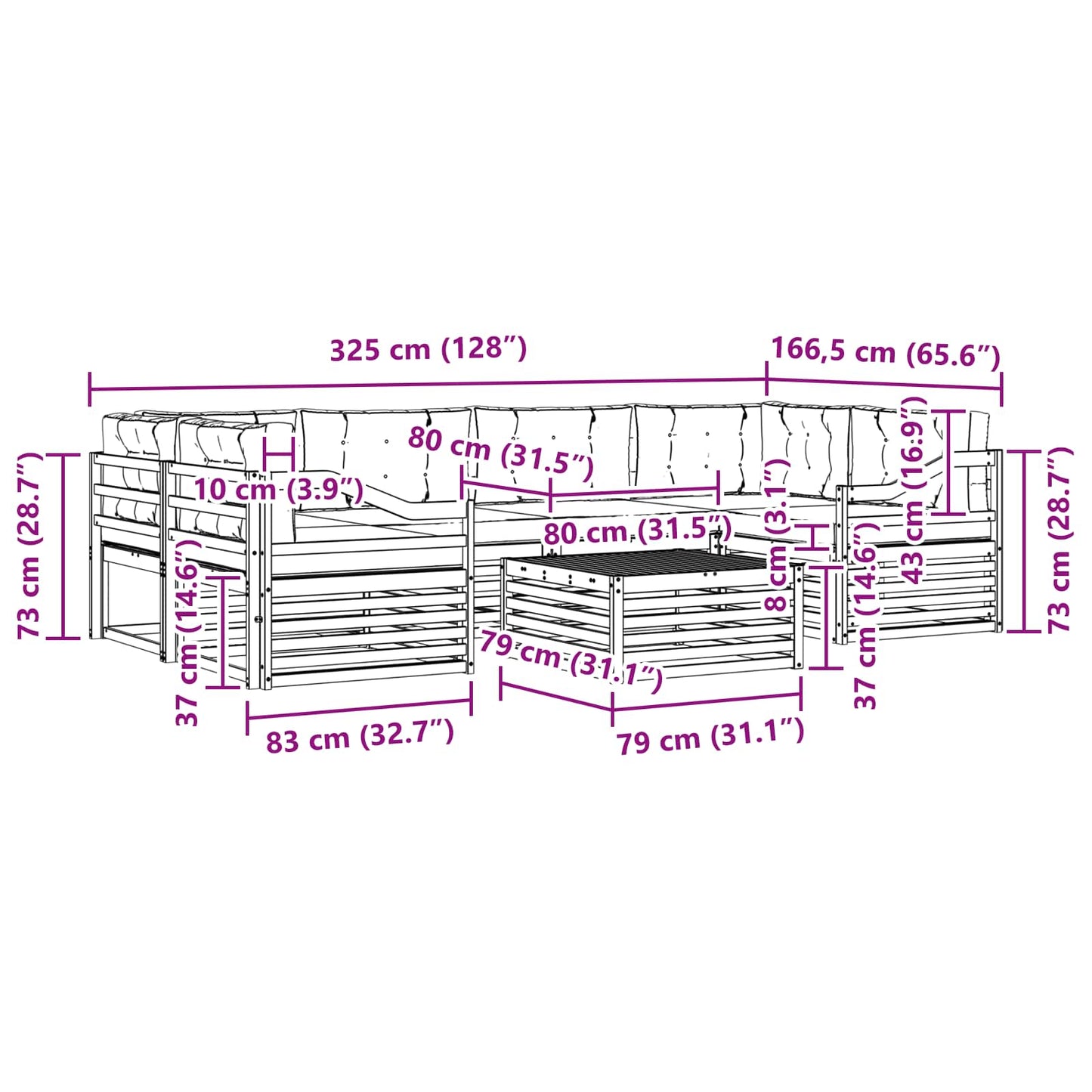 vidaXL Σειρά Καναπέ Εξωτερικού με μαξιλάρι 7 pcs Φυσικό και Ανθρακί