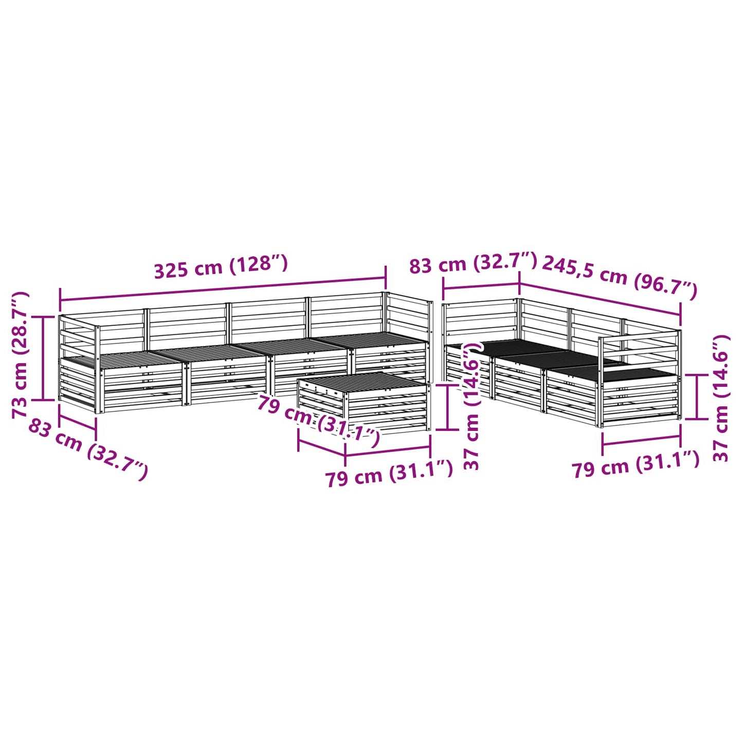 vidaXL Σειρά Καναπέ Εξωτερικού 8 pcs Φυσικό Στερεό Ξύλο Ακακίας