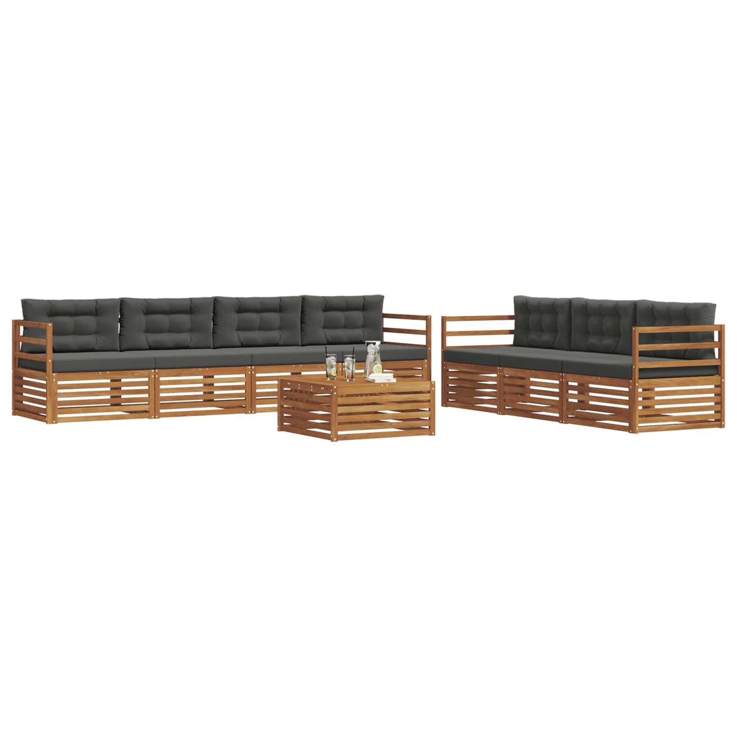 vidaXL Σειρά Καναπέ Εξωτερικού με μαξιλάρι 8 pcs Φυσικό και Ανθρακί