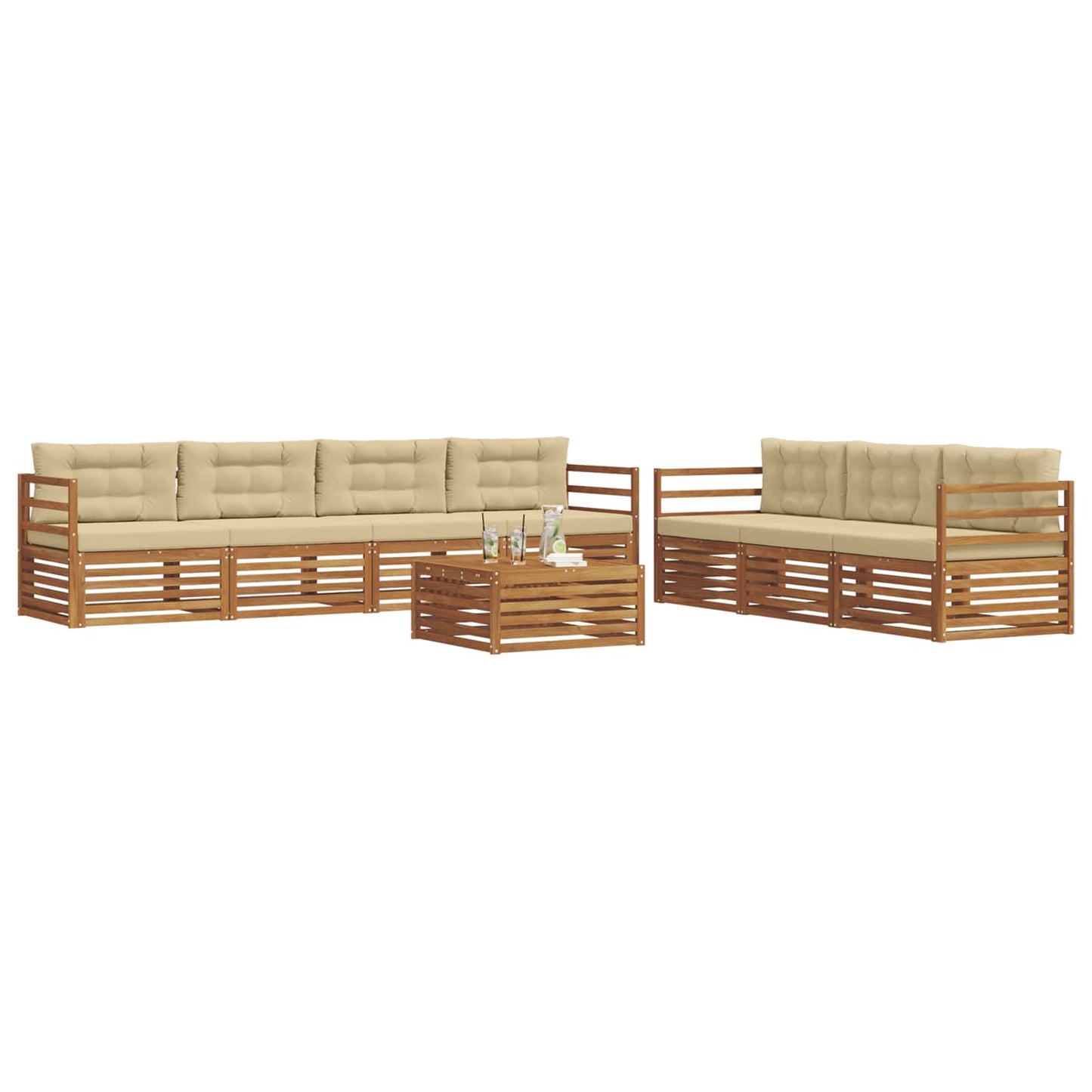 vidaXL Σειρά Καναπέ Εξωτερικού με μαξιλάρι 8 pcs Φυσικό και Μπεζ