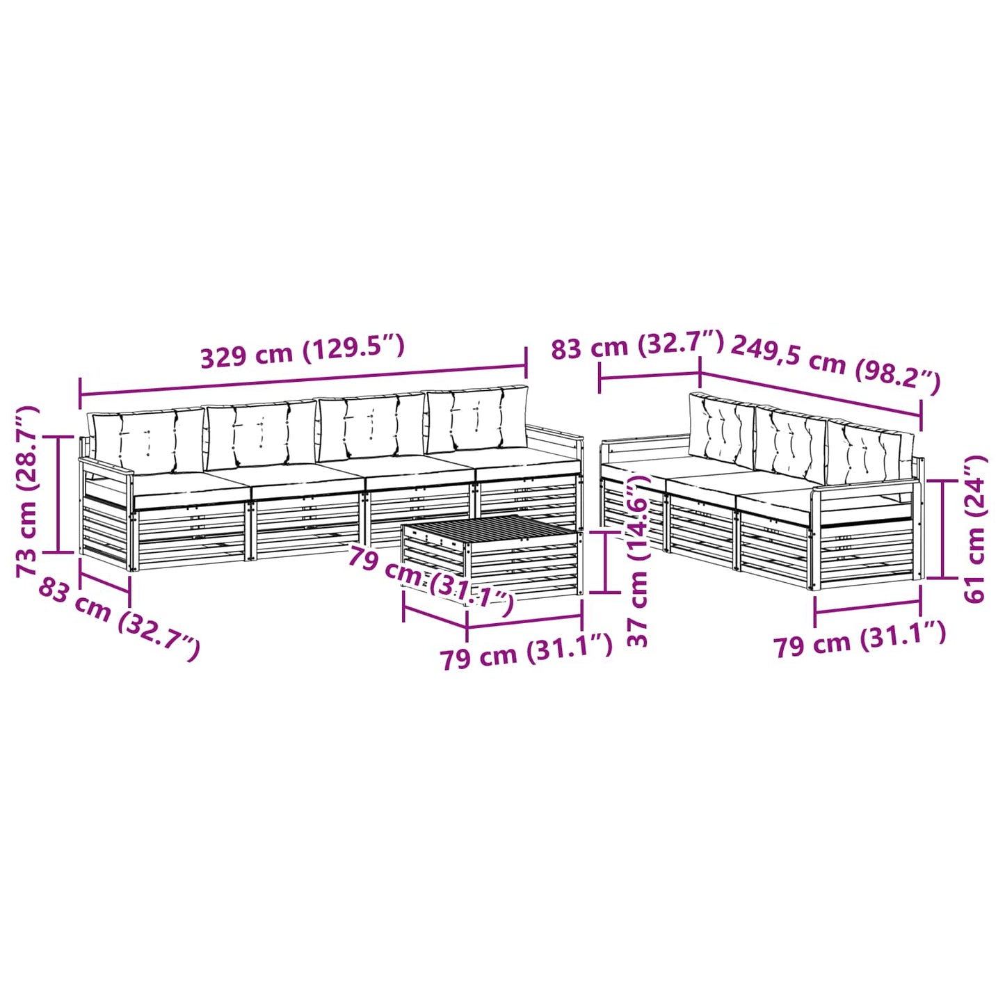 vidaXL Σειρά Καναπέ Εξωτερικού με μαξιλάρι 8 pcs Φυσικό και Κρέμα