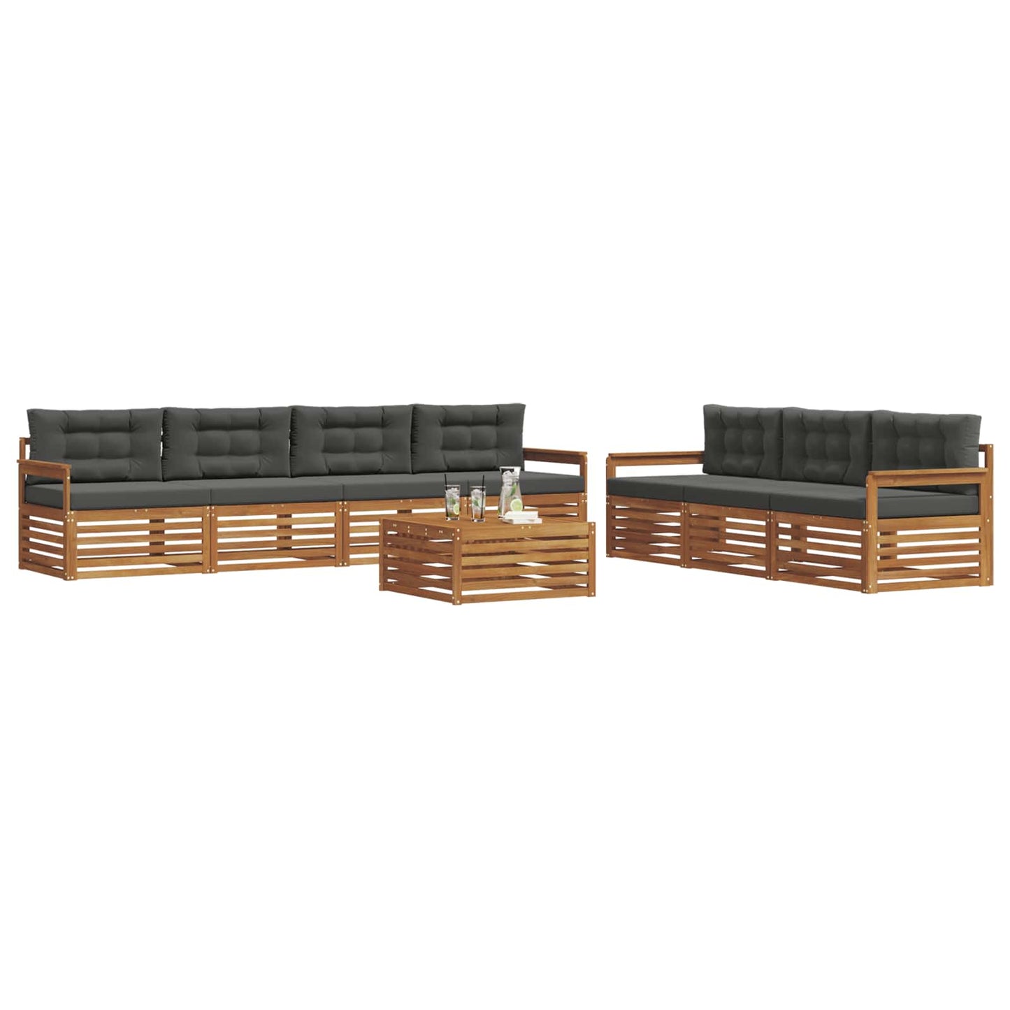 vidaXL Σειρά Καναπέ Εξωτερικού με μαξιλάρι 8 pcs Φυσικό και Ανθρακί