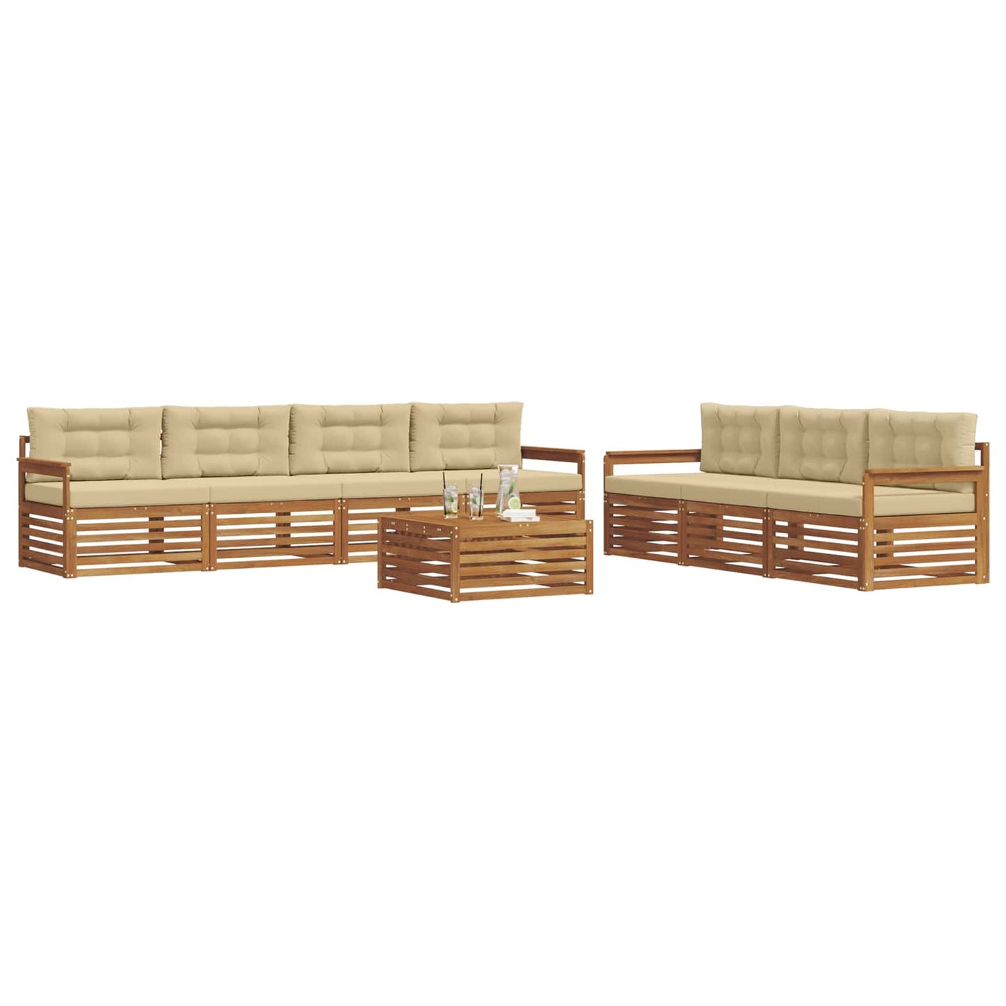 vidaXL Σειρά Καναπέ Εξωτερικού με μαξιλάρι 8 pcs Φυσικό και Μπεζ