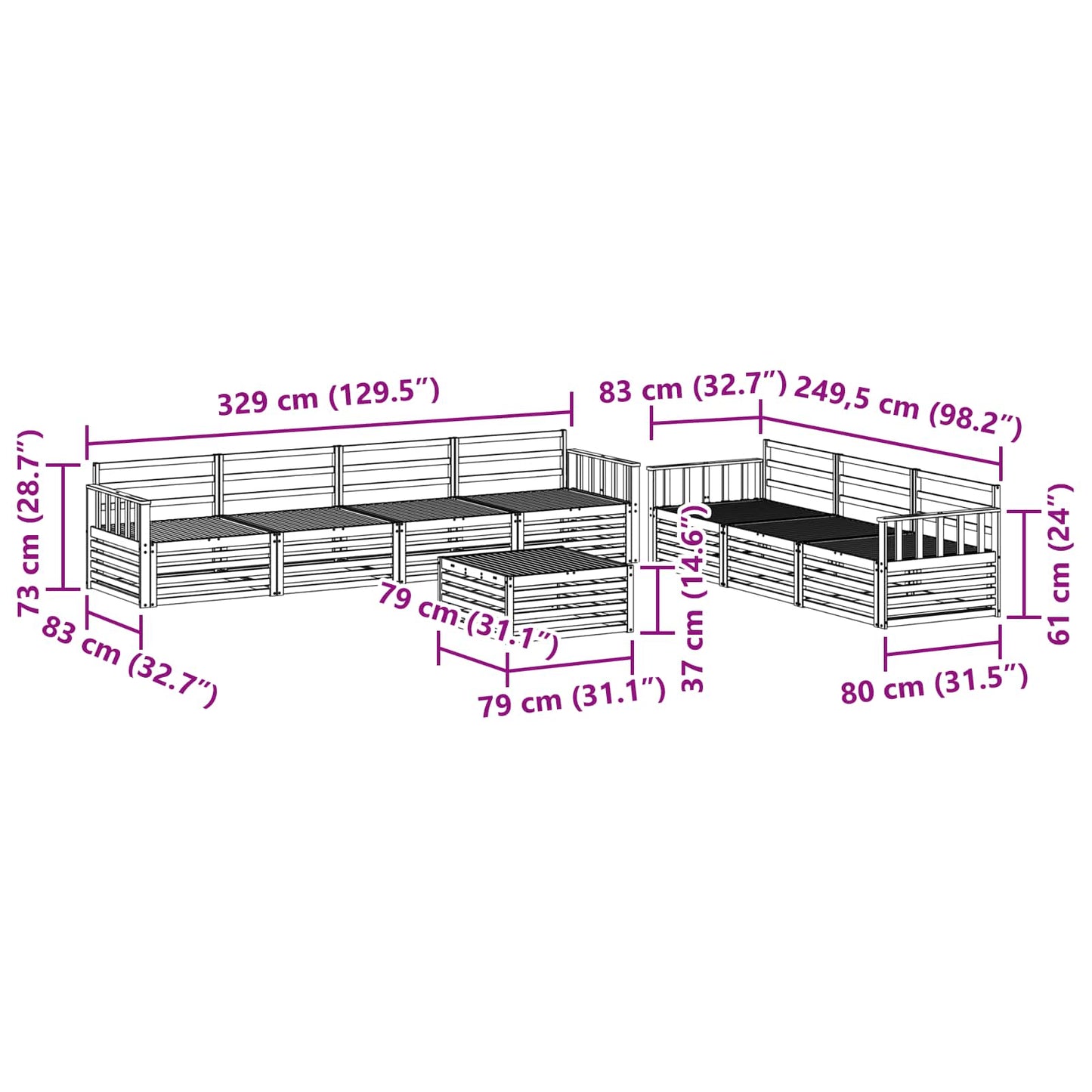 vidaXL Σειρά Καναπέ Εξωτερικού 8 pcs Φυσικό Στερεό Ξύλο Ακακίας
