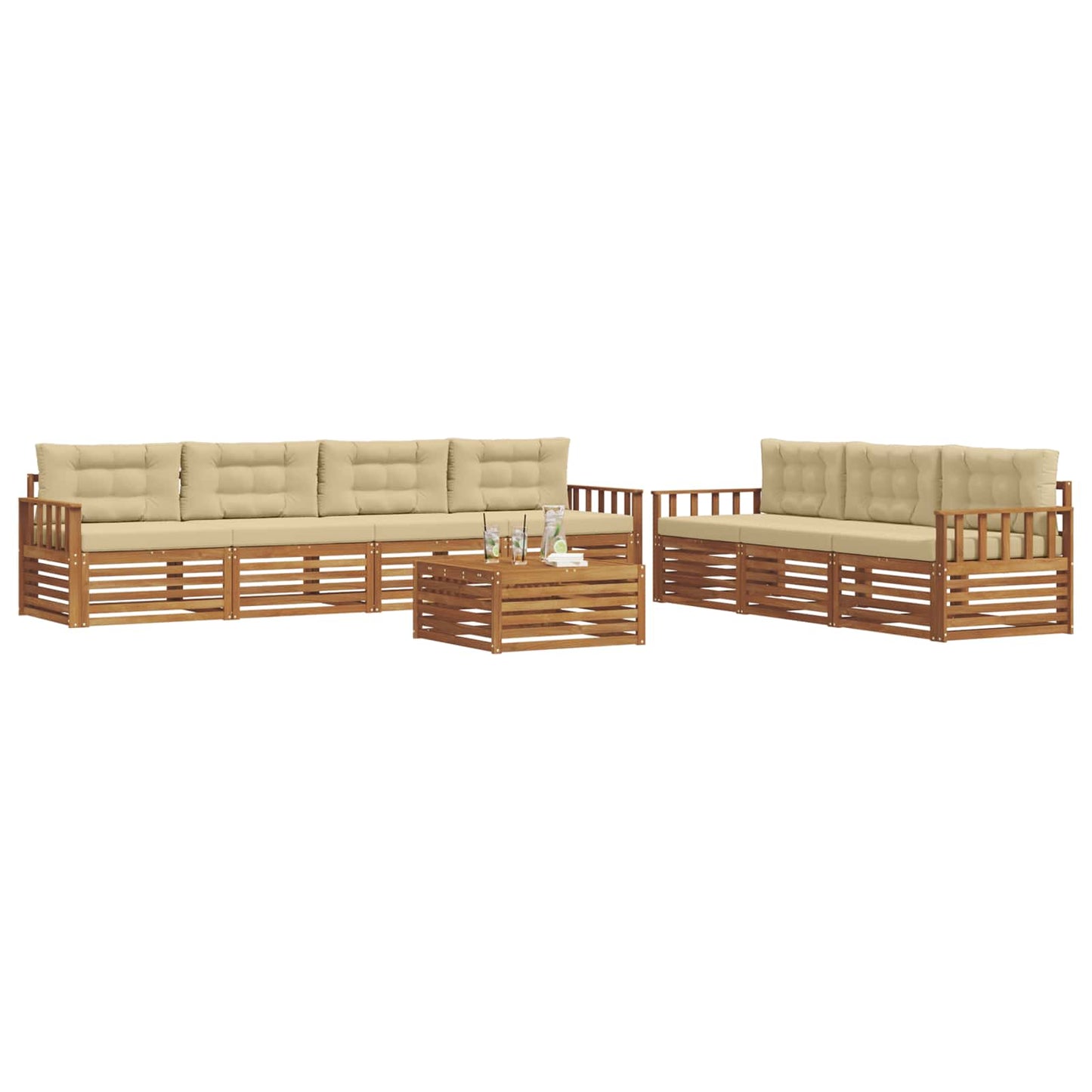 vidaXL Σειρά Καναπέ Εξωτερικού με μαξιλάρι 8 pcs Φυσικό και Μπεζ