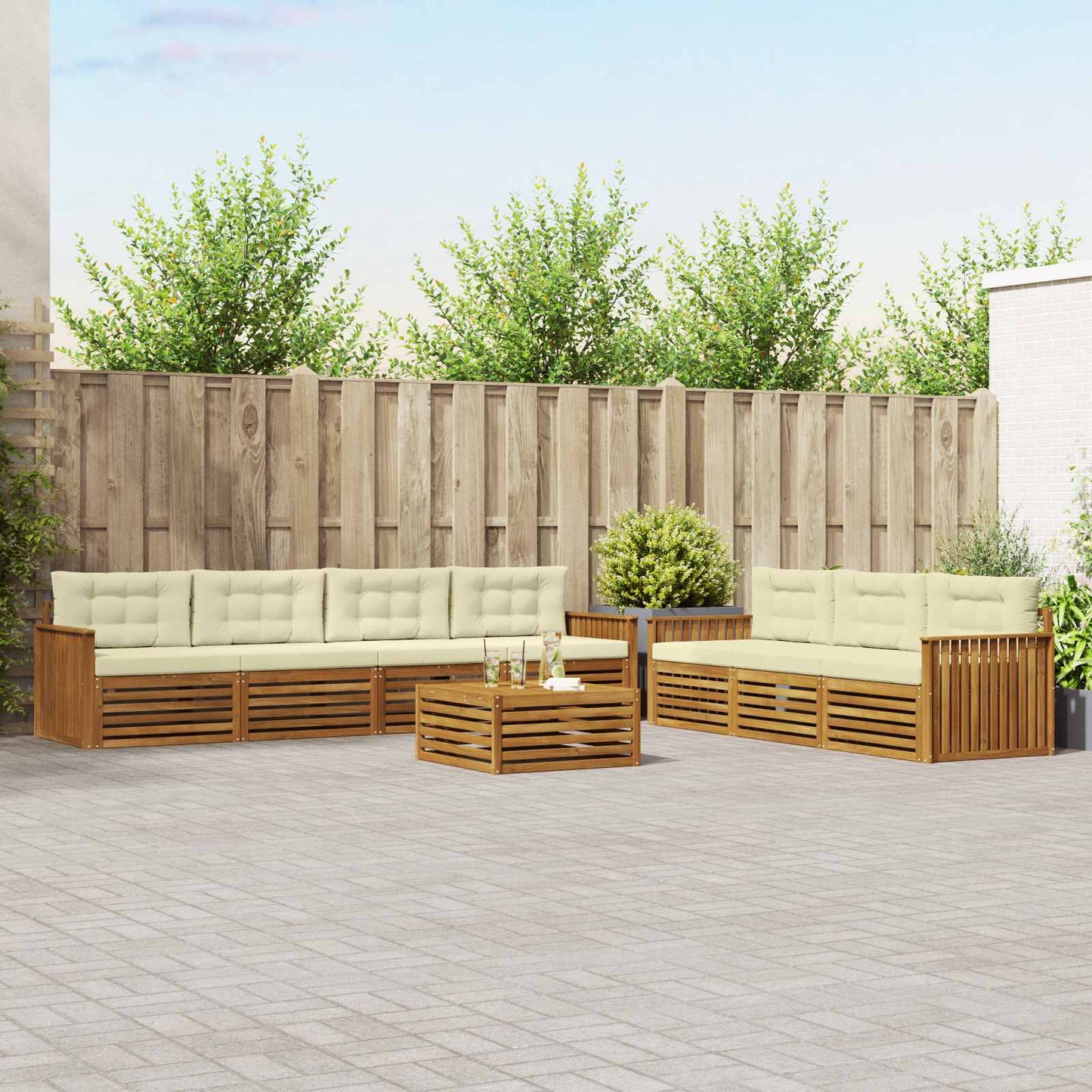 vidaXL Σειρά Καναπέ Εξωτερικού με μαξιλάρι 8 pcs Φυσικό και Κρέμα