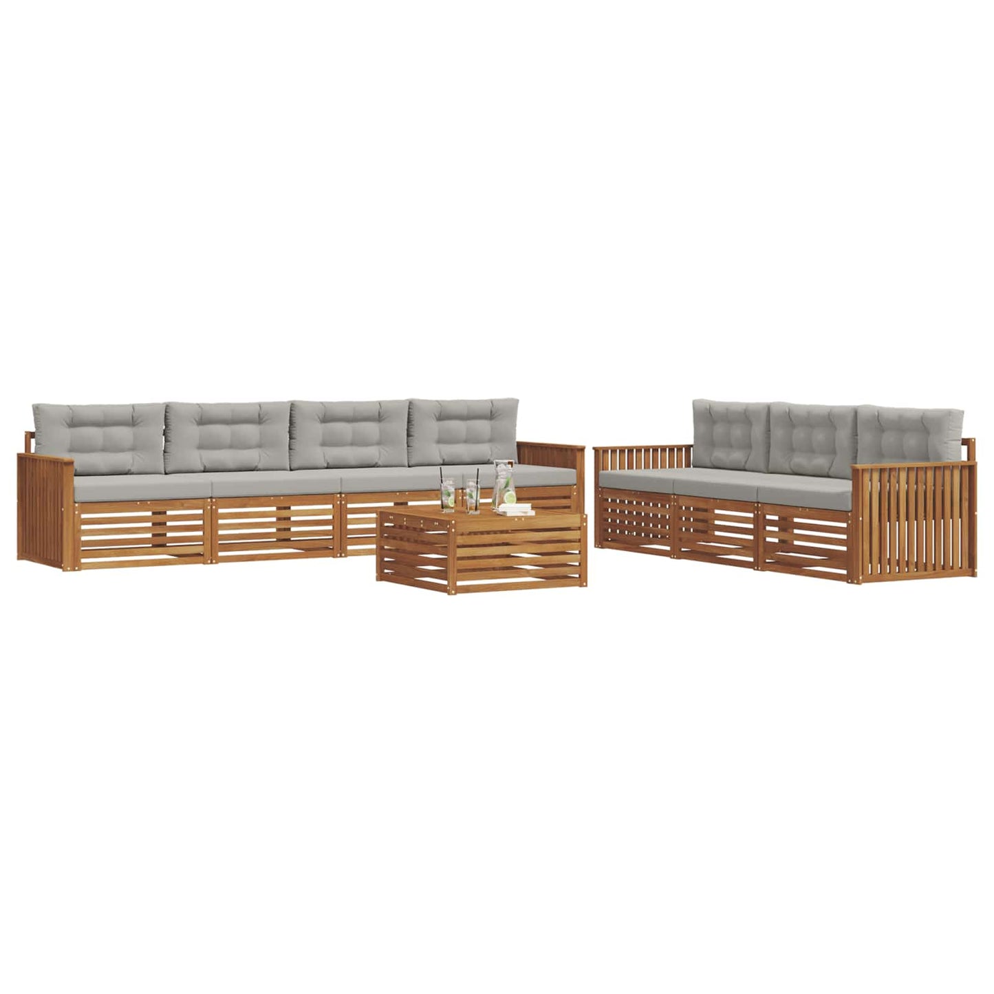 vidaXL Σειρά Καναπέ Εξωτερικού 8 pcs Φυσικό και Ανοιχτό Γκρι