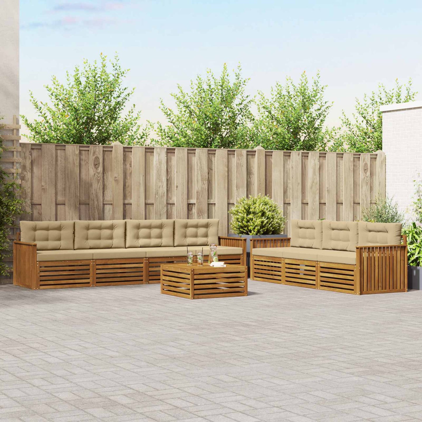 vidaXL Σειρά Καναπέ Εξωτερικού με μαξιλάρι 8 pcs Φυσικό και Μπεζ