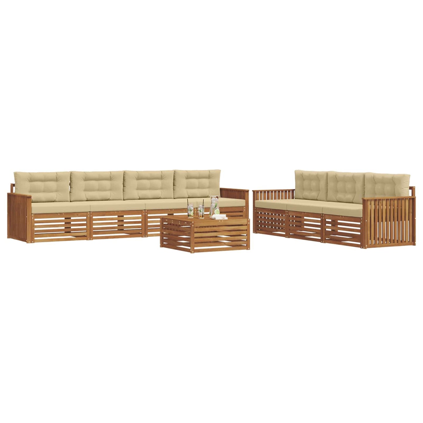 vidaXL Σειρά Καναπέ Εξωτερικού με μαξιλάρι 8 pcs Φυσικό και Μπεζ