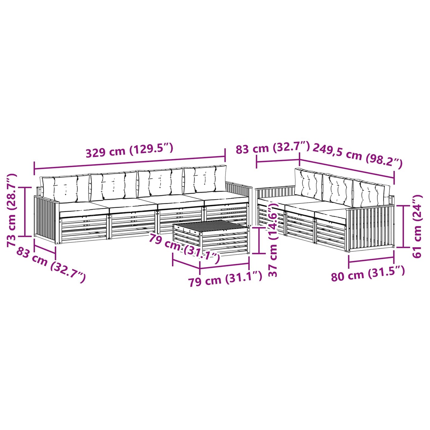 vidaXL Σειρά Καναπέ Εξωτερικού με μαξιλάρι 8 pcs Φυσικό και Μπεζ