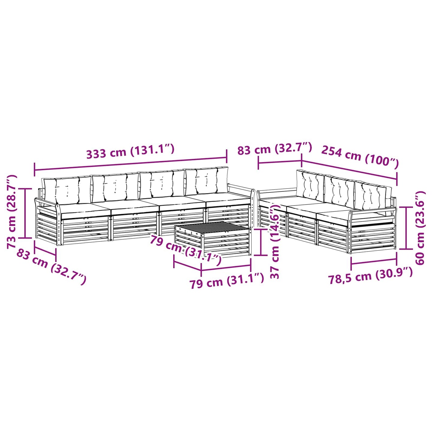 vidaXL Σειρά Καναπέ Εξωτερικού με μαξιλάρι 8 pcs Φυσικό και Κρέμα