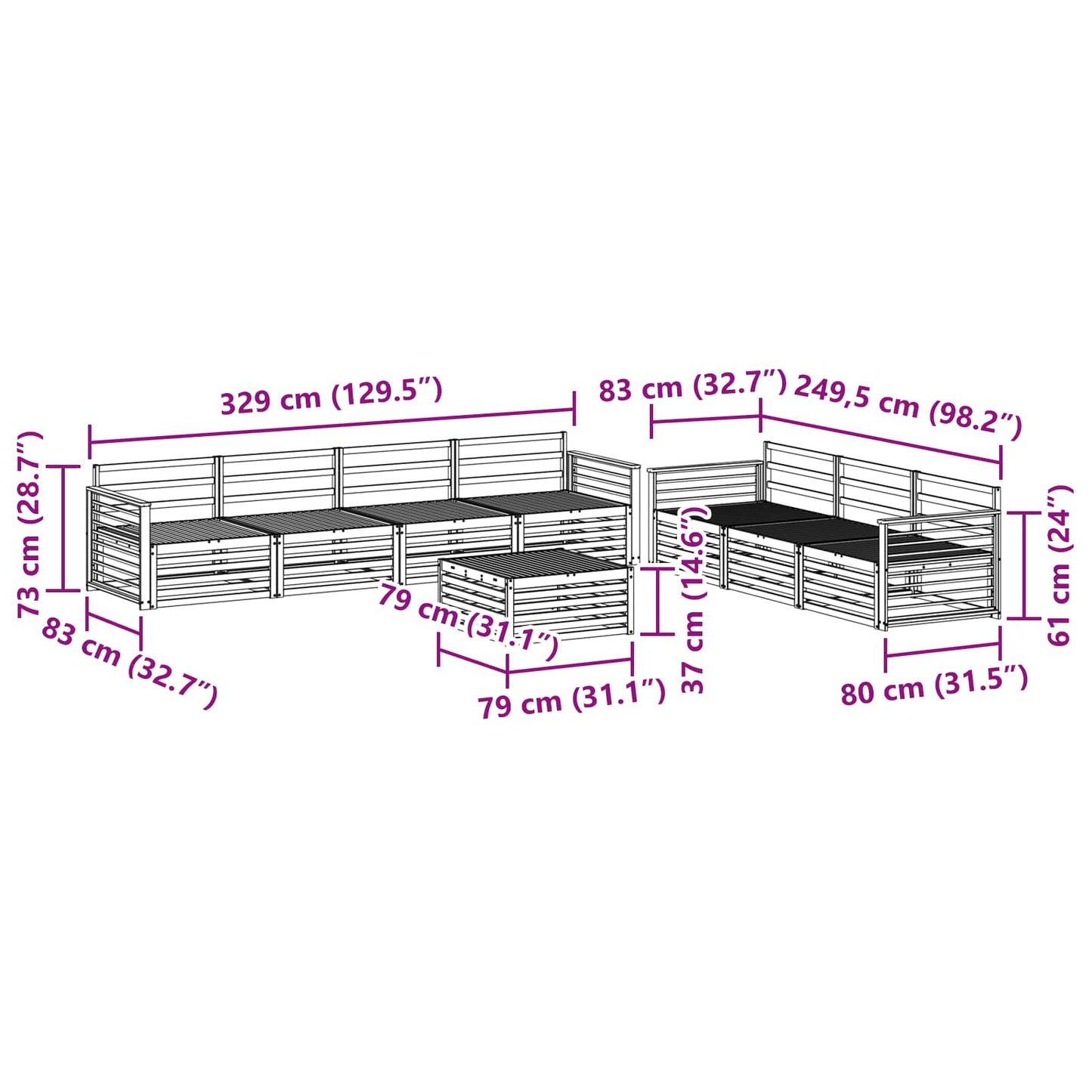 vidaXL Σειρά Καναπέ Εξωτερικού 8 pcs Φυσικό Στερεό Ξύλο Ακακίας