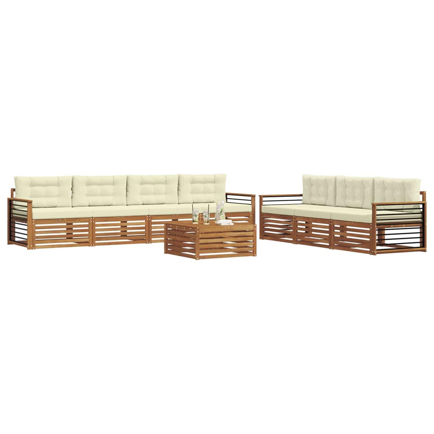 vidaXL Σειρά Καναπέ Εξωτερικού με μαξιλάρι 8 pcs Φυσικό και Κρέμα