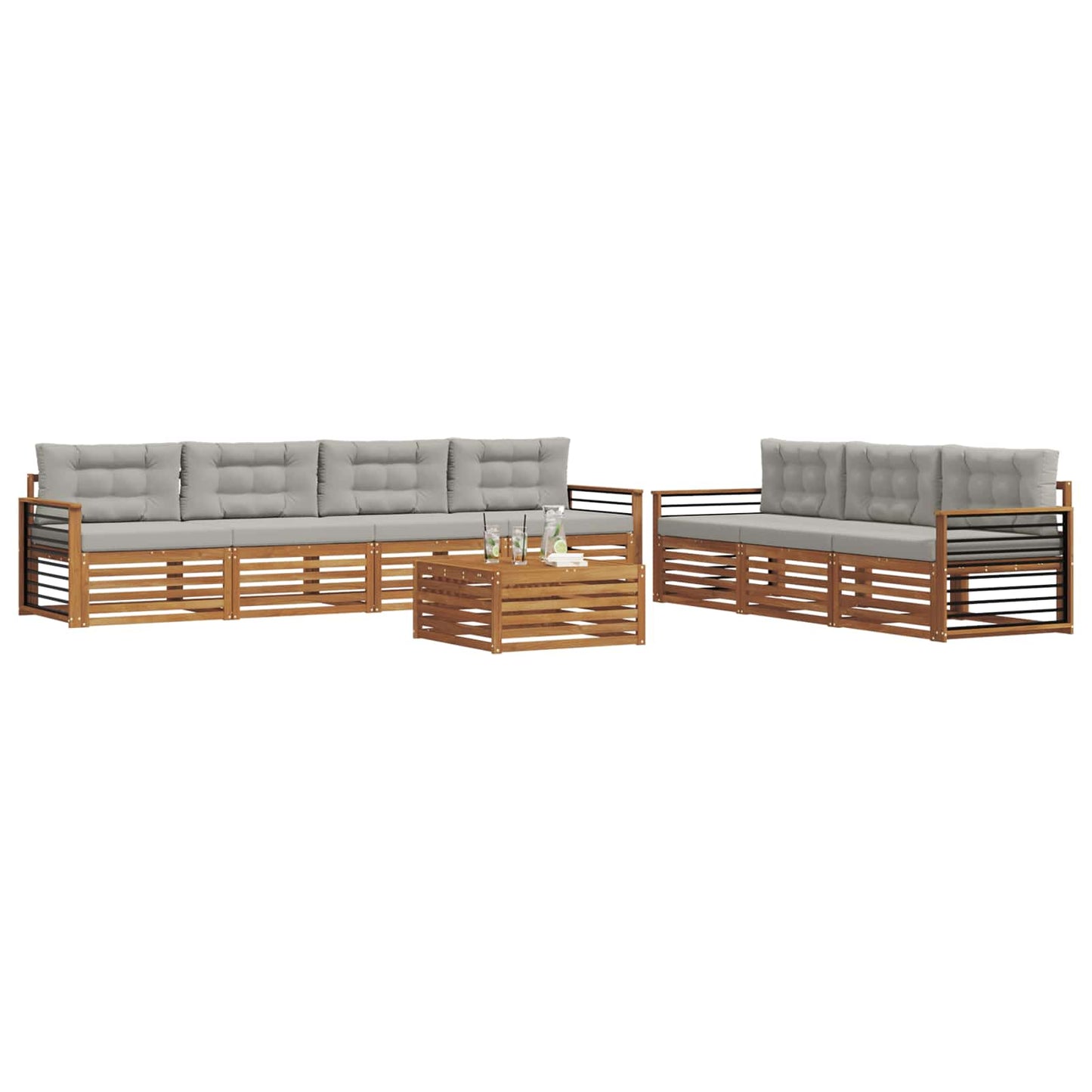 vidaXL Σειρά Καναπέ Εξωτερικού 8 pcs Φυσικό και Ανοιχτό Γκρι