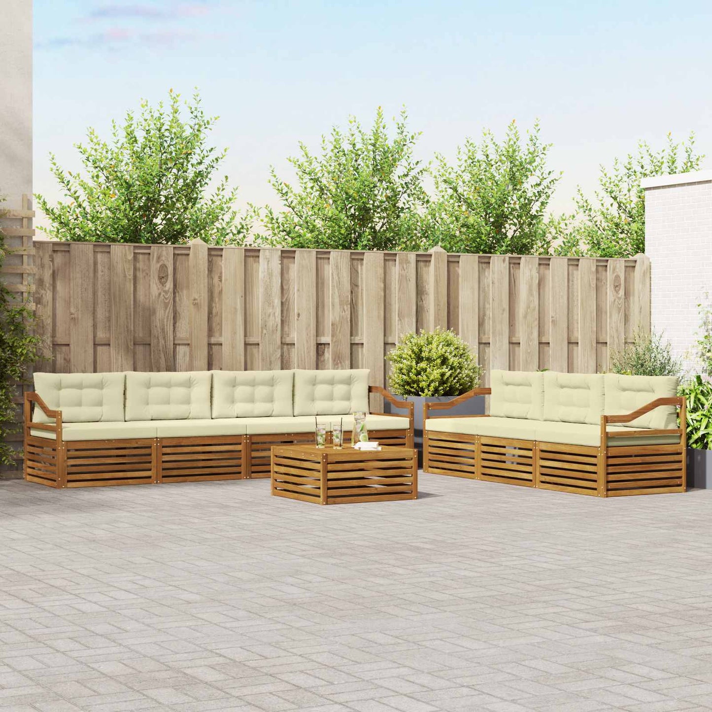vidaXL Σειρά Καναπέ Εξωτερικού με μαξιλάρι 8 pcs Φυσικό και Κρέμα
