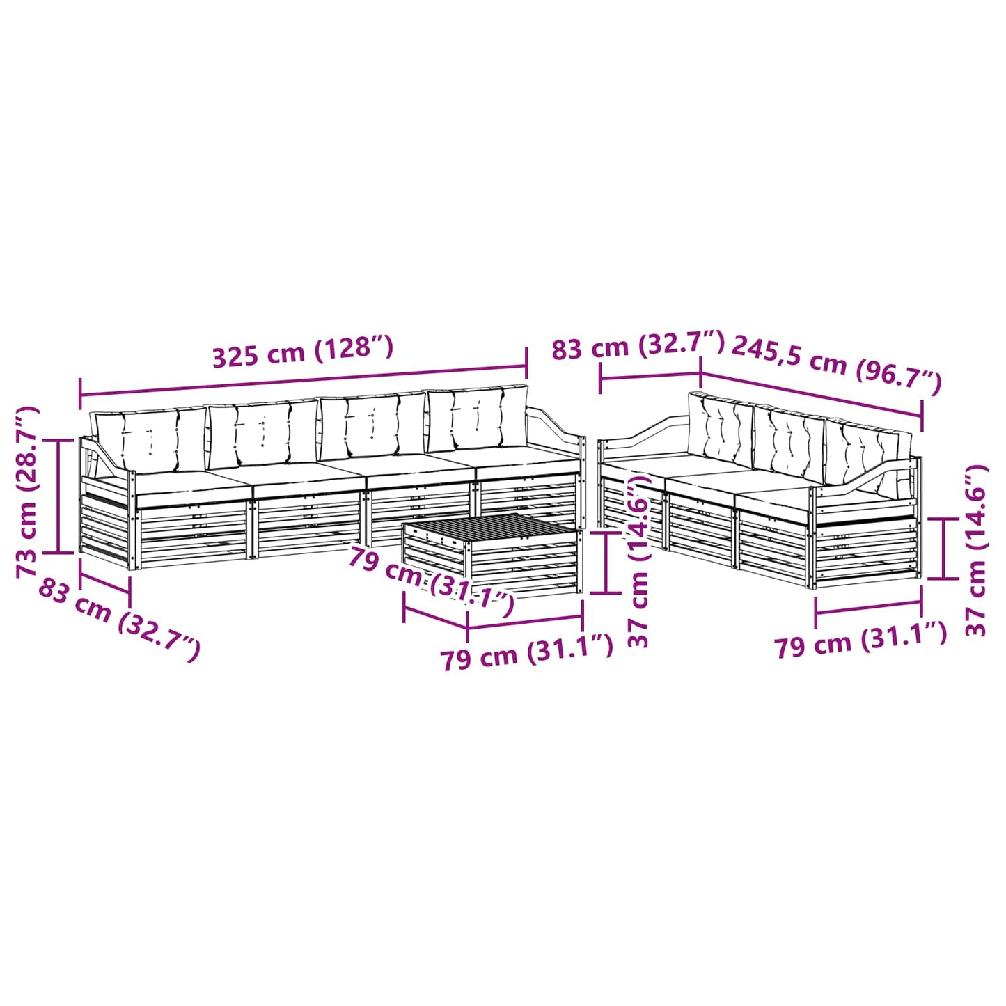 vidaXL Σειρά Καναπέ Εξωτερικού με μαξιλάρι 8 pcs Φυσικό και Κρέμα