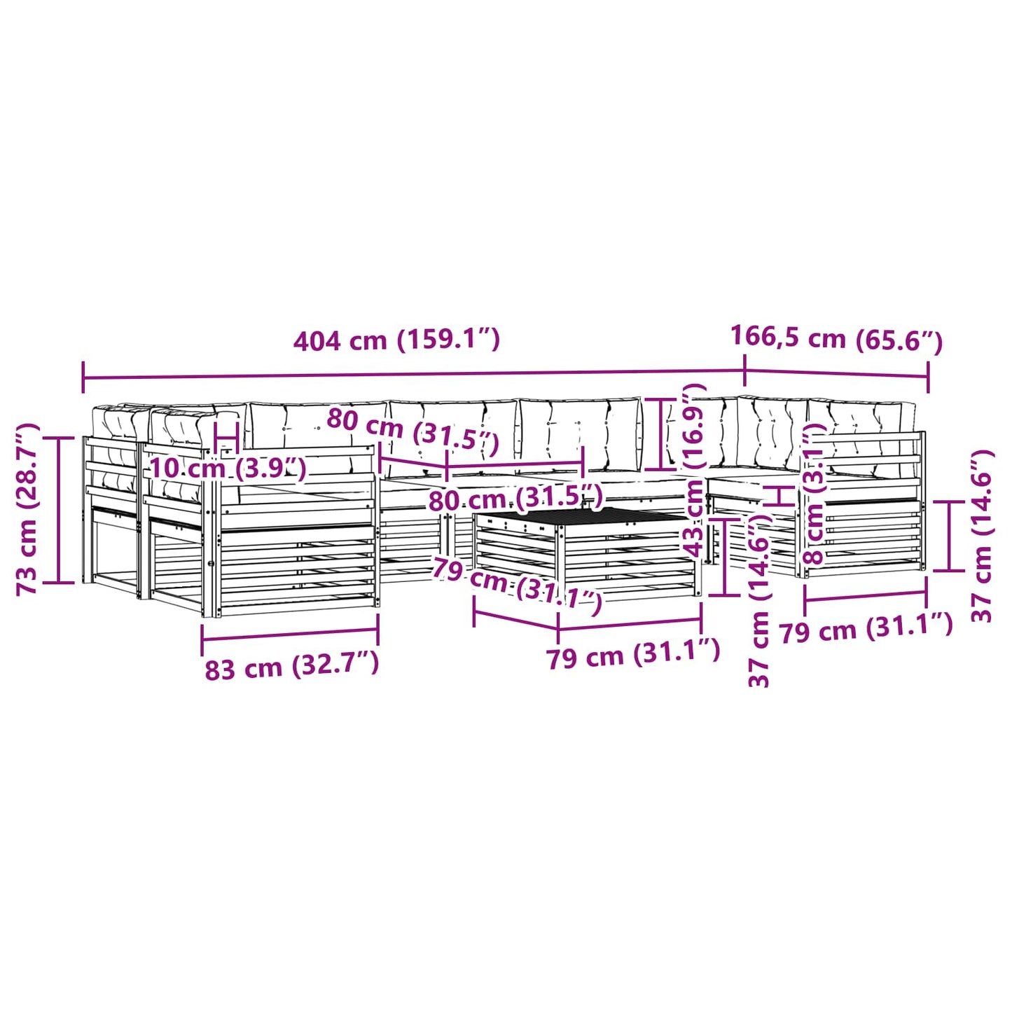 vidaXL Σειρά Καναπέ Εξωτερικού με μαξιλάρι 8 pcs Φυσικό και Κρέμα