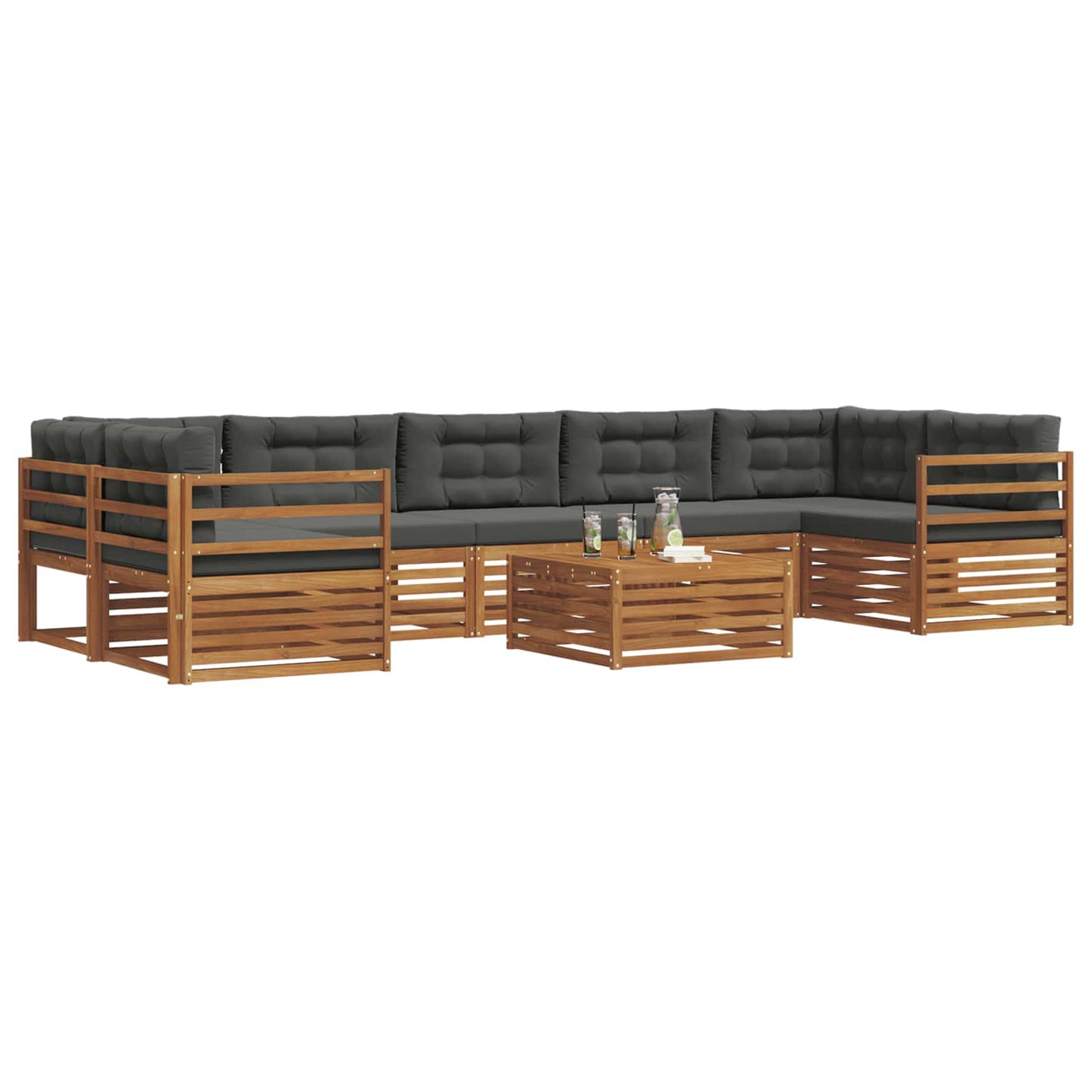 vidaXL Σειρά Καναπέ Εξωτερικού με μαξιλάρι 8 pcs Φυσικό και Ανθρακί