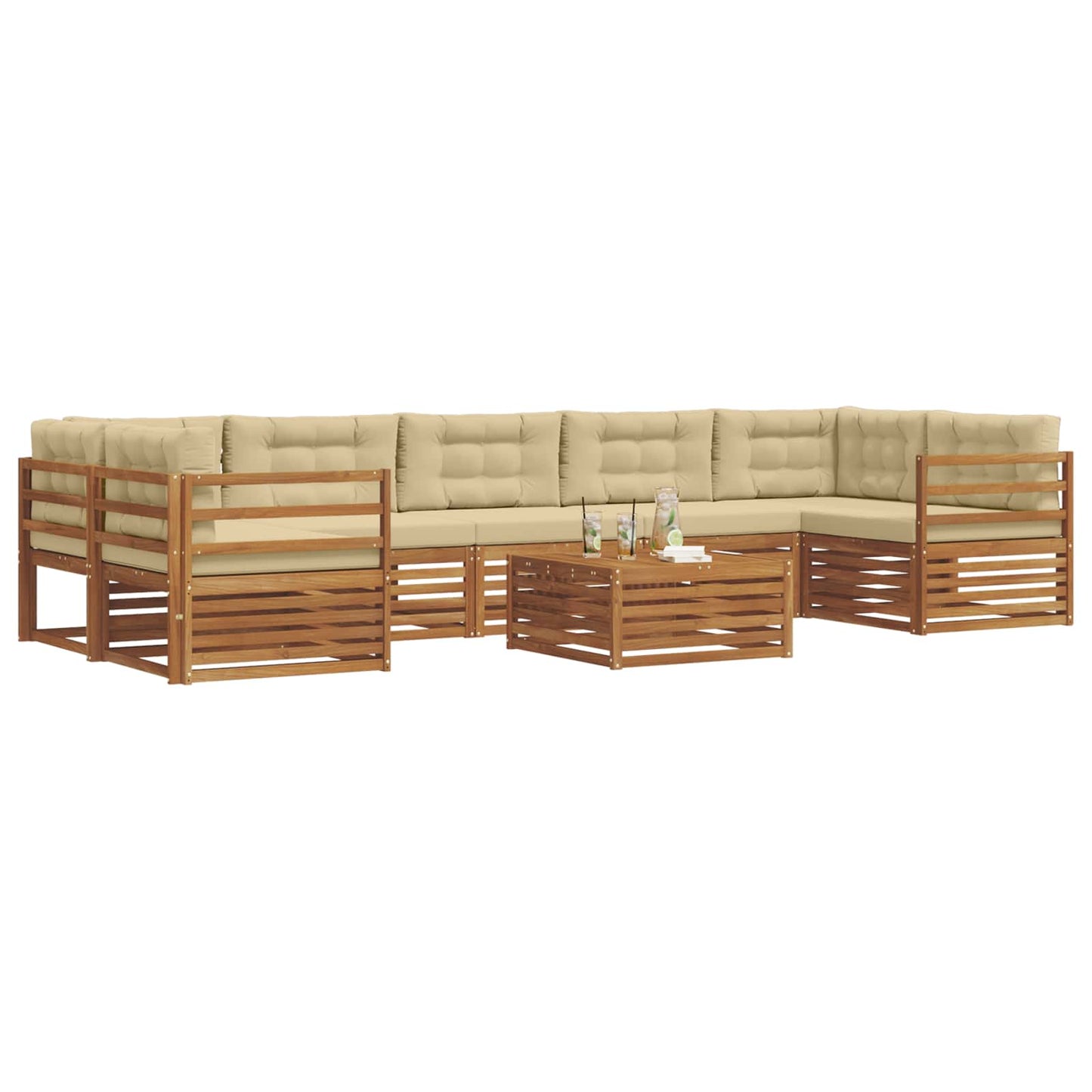 vidaXL Σειρά Καναπέ Εξωτερικού με μαξιλάρι 8 pcs Φυσικό και Μπεζ