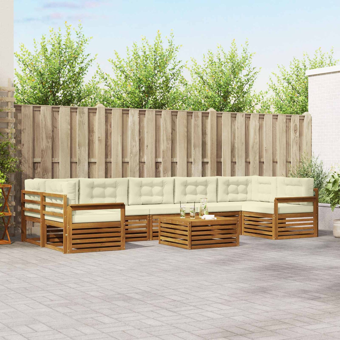 vidaXL Σειρά Καναπέ Εξωτερικού με μαξιλάρι 8 pcs Φυσικό και Κρέμα