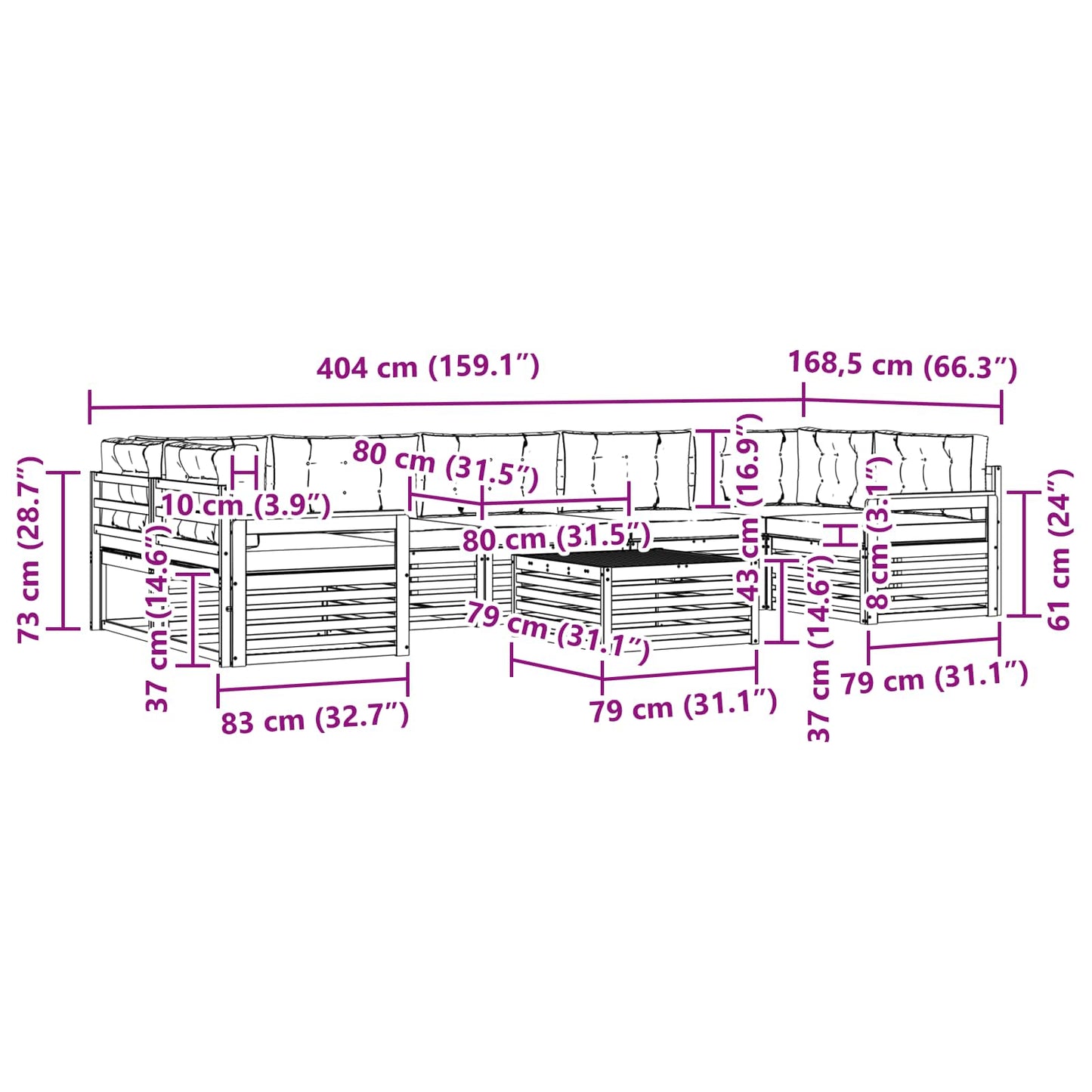 vidaXL Σειρά Καναπέ Εξωτερικού με μαξιλάρι 8 pcs Φυσικό και Κρέμα