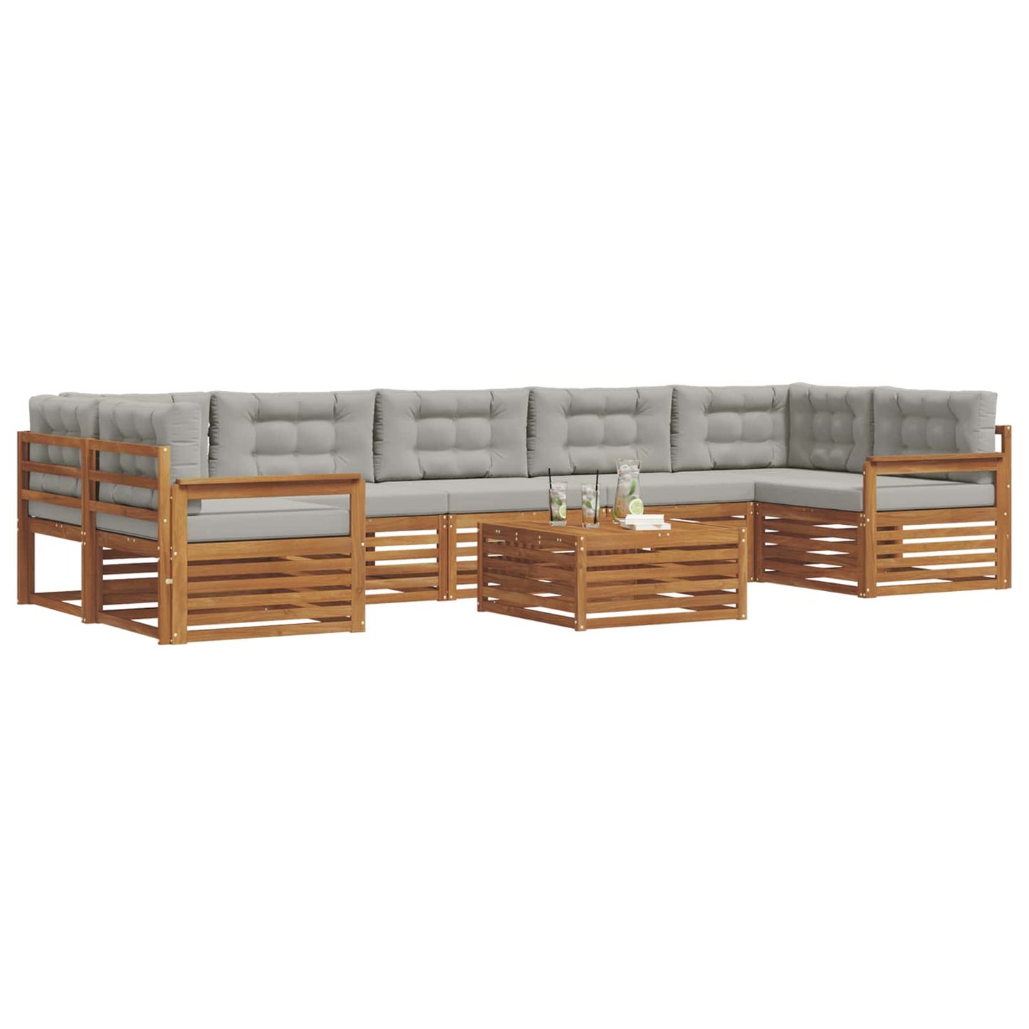vidaXL Σειρά Καναπέ Εξωτερικού 8 pcs Φυσικό και Ανοιχτό Γκρι