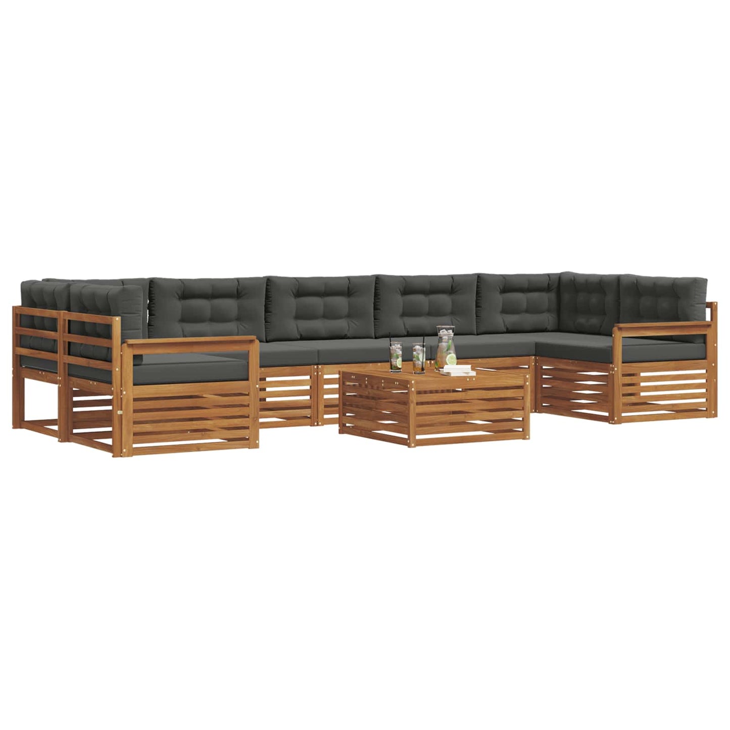 vidaXL Σειρά Καναπέ Εξωτερικού με μαξιλάρι 8 pcs Φυσικό και Ανθρακί