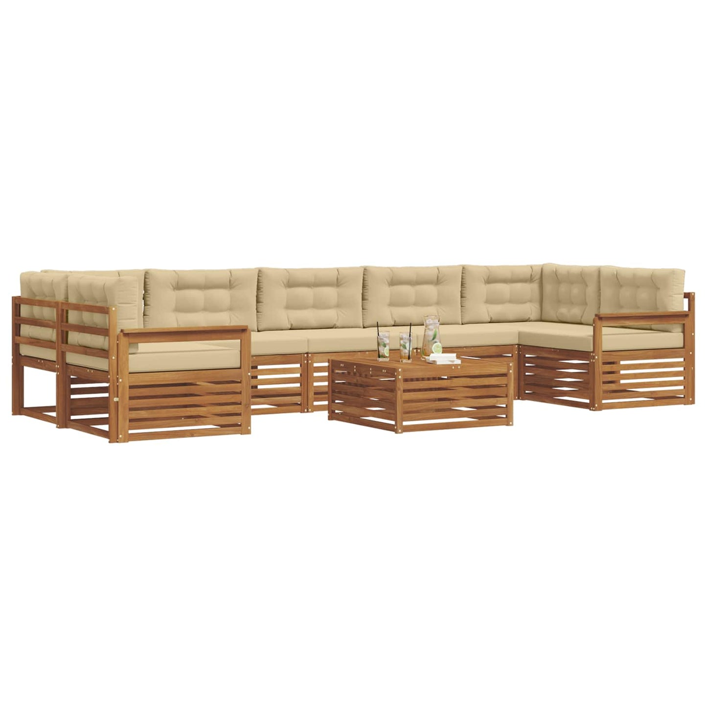 vidaXL Σειρά Καναπέ Εξωτερικού με μαξιλάρι 8 pcs Φυσικό και Μπεζ