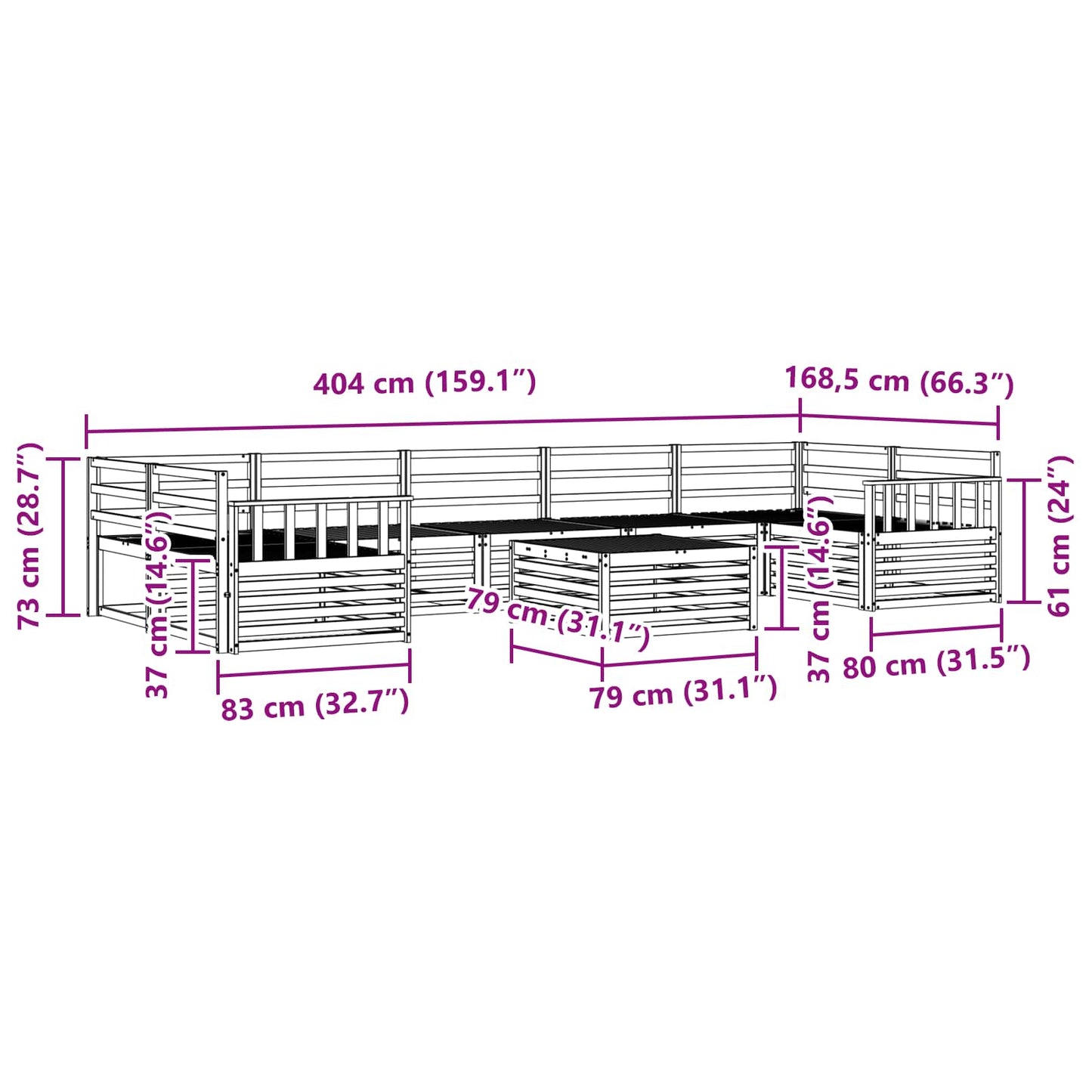 vidaXL Σειρά Καναπέ Εξωτερικού 8 pcs Φυσικό Στερεό Ξύλο Ακακίας