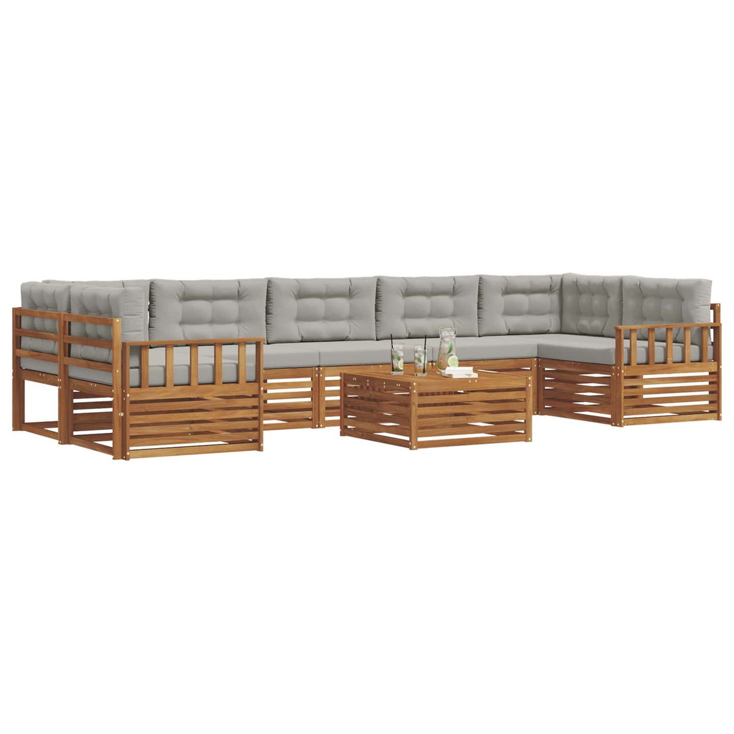 vidaXL Σειρά Καναπέ Εξωτερικού 8 pcs Φυσικό και Ανοιχτό Γκρι