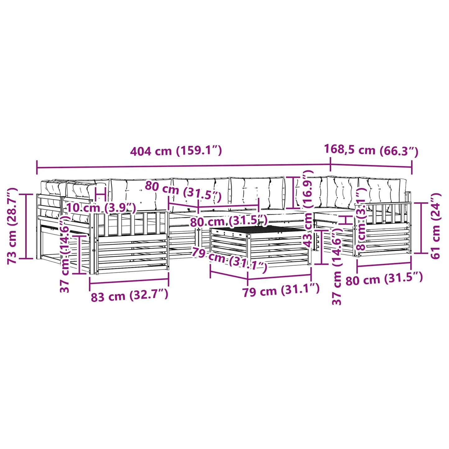vidaXL Σειρά Καναπέ Εξωτερικού 8 pcs Φυσικό και Ανοιχτό Γκρι