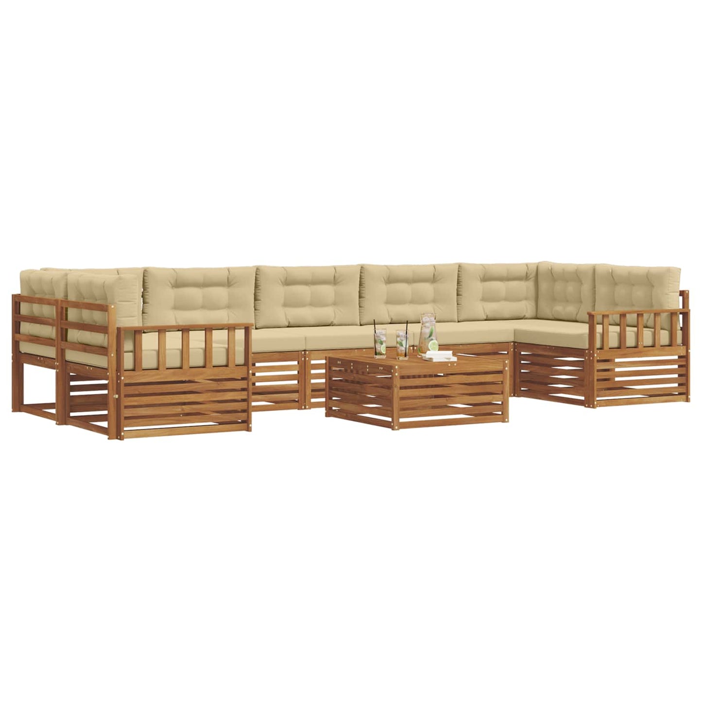 vidaXL Σειρά Καναπέ Εξωτερικού με μαξιλάρι 8 pcs Φυσικό και Μπεζ