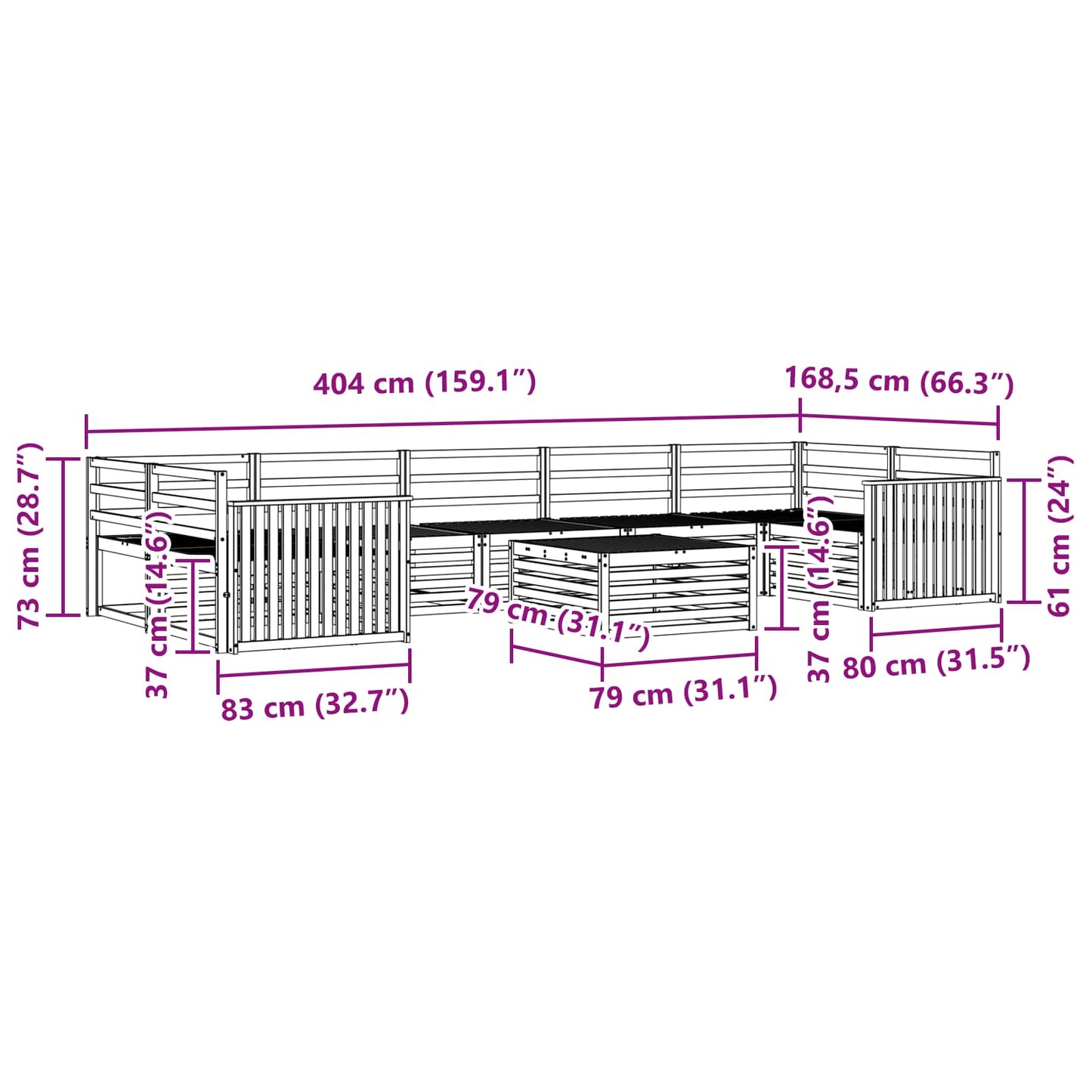 vidaXL Σειρά Καναπέ Εξωτερικού 8 pcs Φυσικό Στερεό Ξύλο Ακακίας