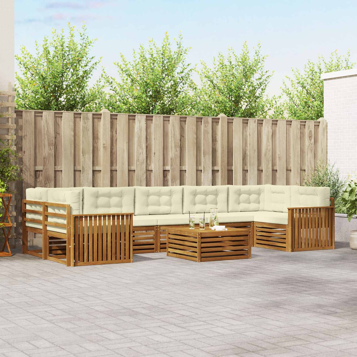 vidaXL Σειρά Καναπέ Εξωτερικού με μαξιλάρι 8 pcs Φυσικό και Κρέμα
