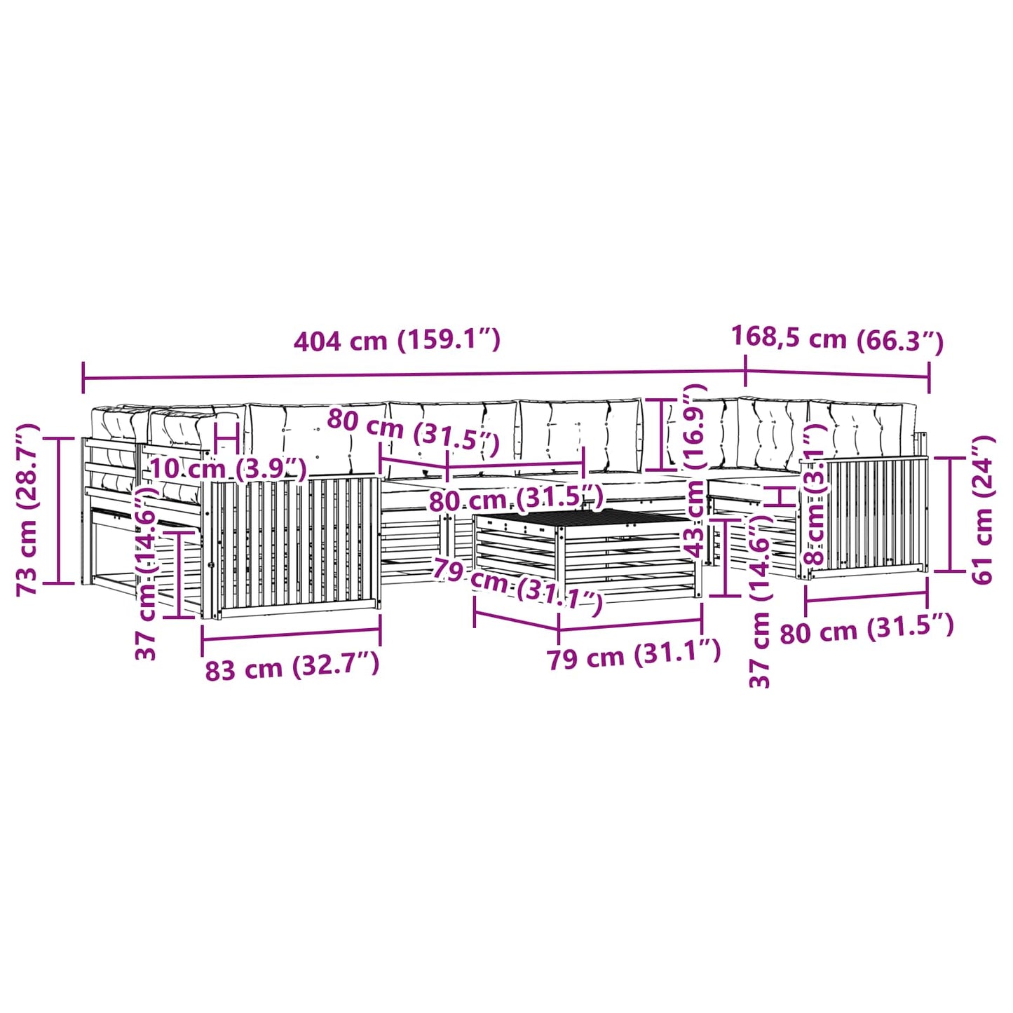 vidaXL Σειρά Καναπέ Εξωτερικού με μαξιλάρι 8 pcs Φυσικό και Κρέμα