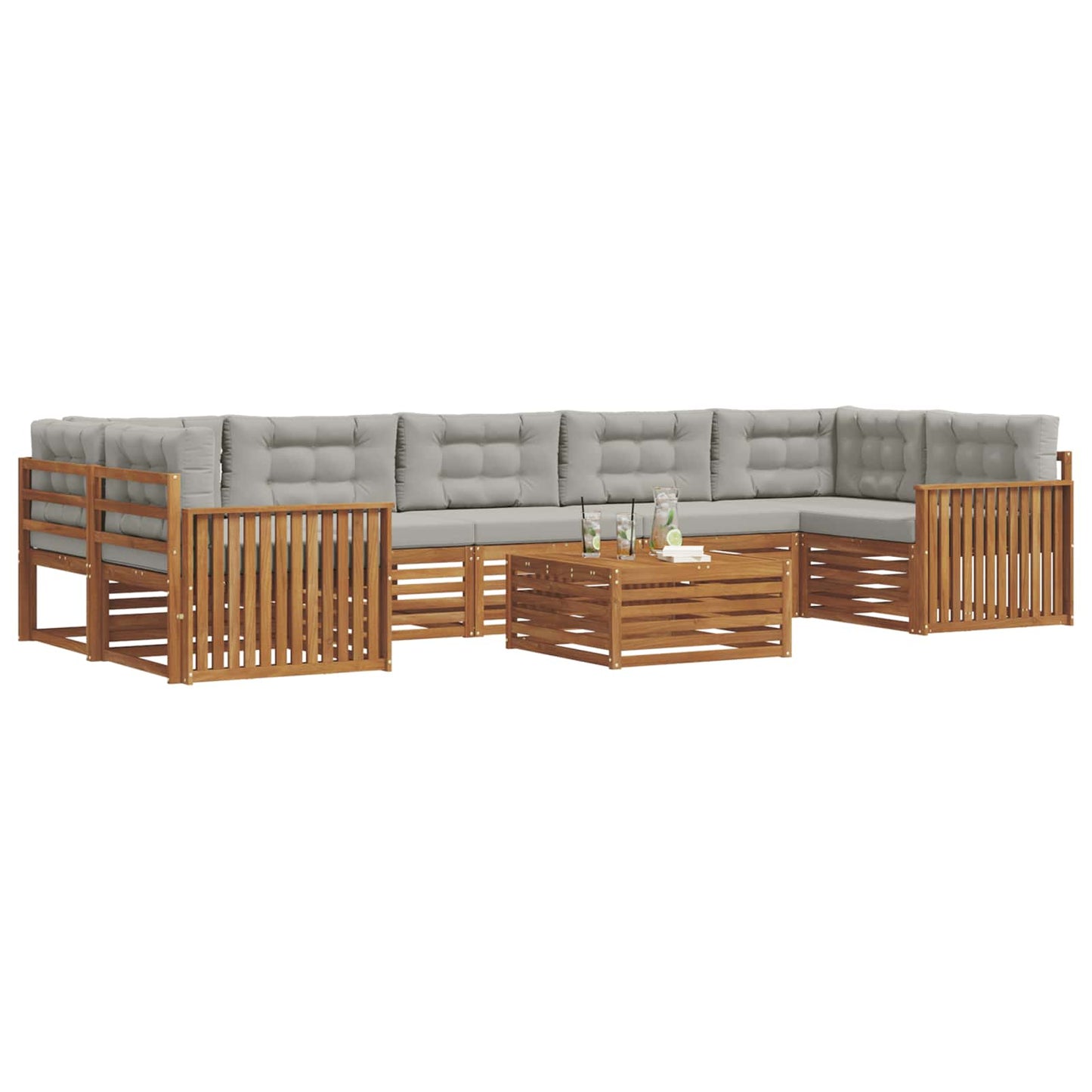 vidaXL Σειρά Καναπέ Εξωτερικού 8 pcs Φυσικό και Ανοιχτό Γκρι