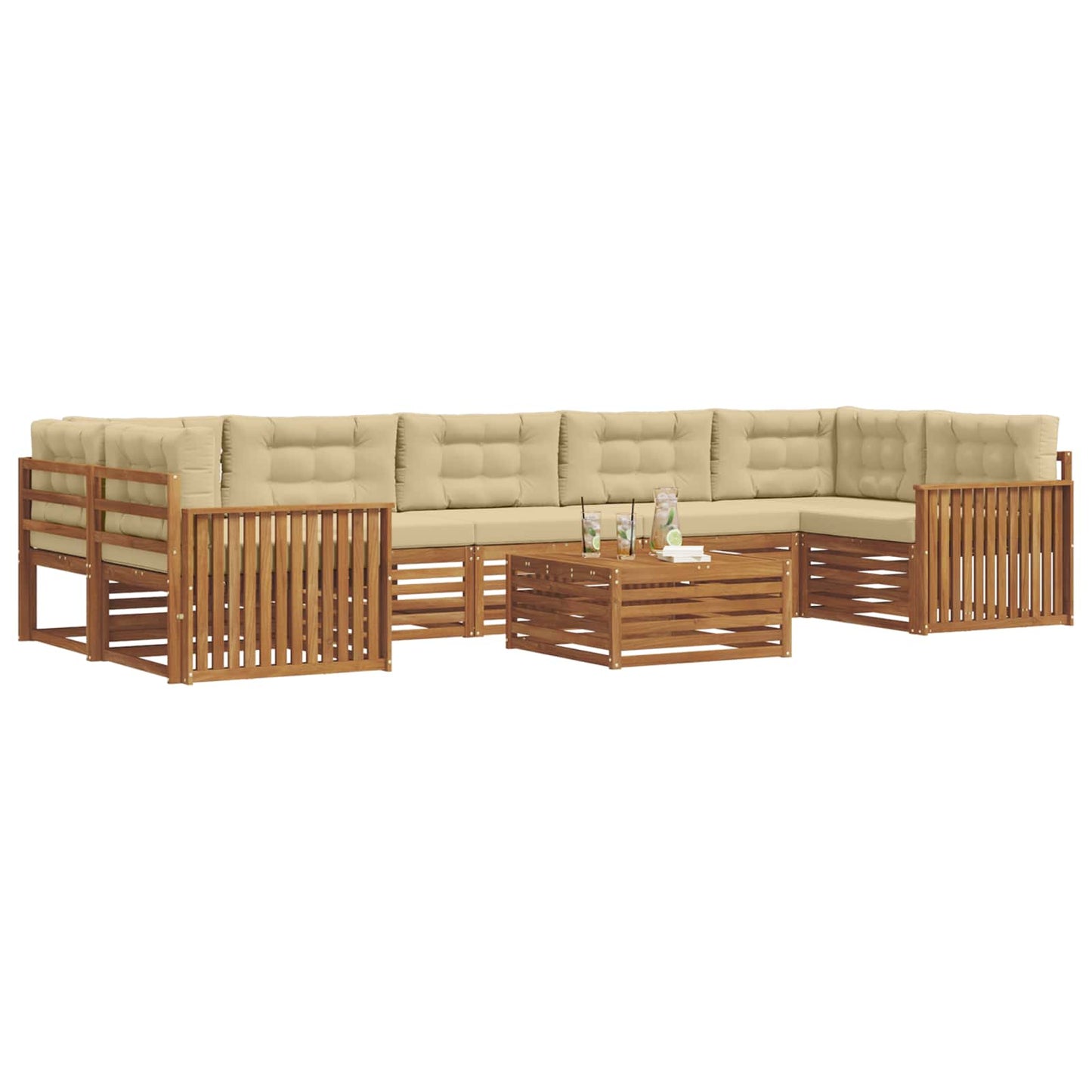 vidaXL Σειρά Καναπέ Εξωτερικού με μαξιλάρι 8 pcs Φυσικό και Μπεζ