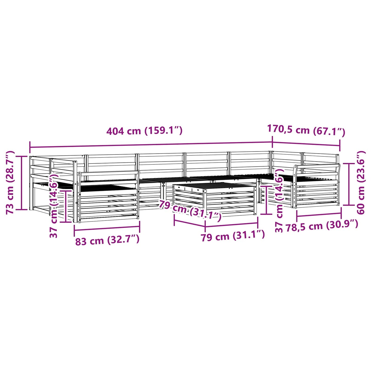 vidaXL Σειρά Καναπέ Εξωτερικού 8 pcs Φυσικό Στερεό Ξύλο Ακακίας