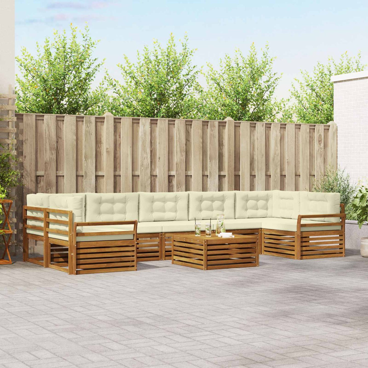 vidaXL Σειρά Καναπέ Εξωτερικού με μαξιλάρι 8 pcs Φυσικό και Κρέμα