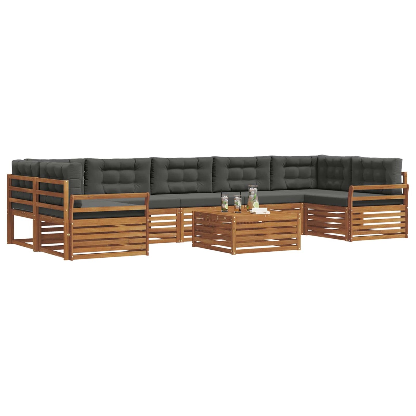 vidaXL Σειρά Καναπέ Εξωτερικού με μαξιλάρι 8 pcs Φυσικό και Ανθρακί