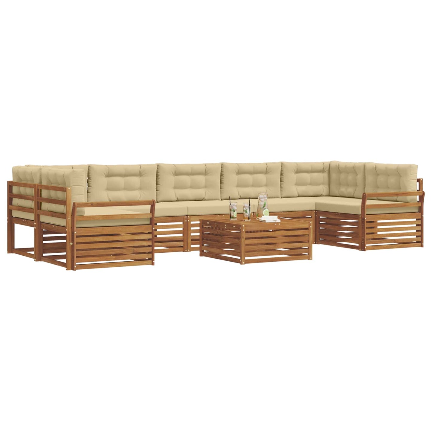 vidaXL Σειρά Καναπέ Εξωτερικού με μαξιλάρι 8 pcs Φυσικό και Μπεζ