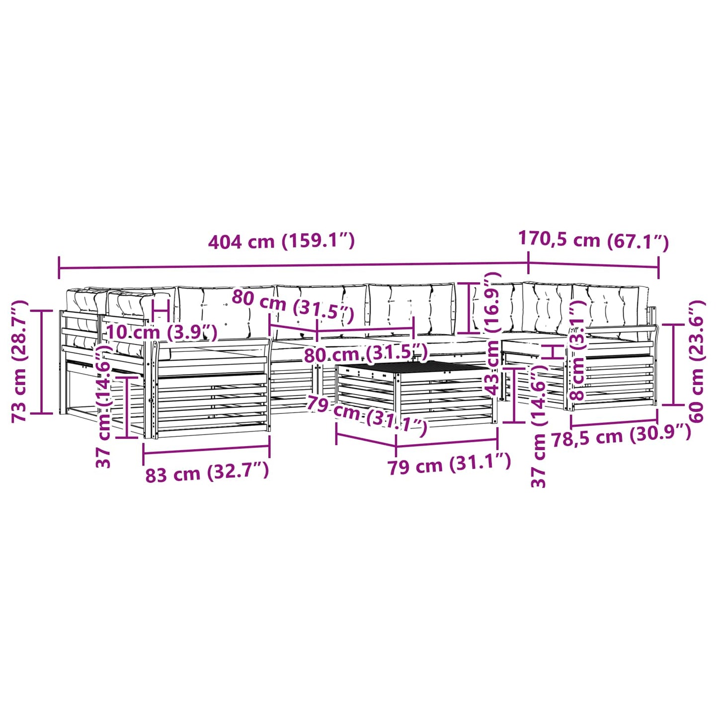 vidaXL Σειρά Καναπέ Εξωτερικού με μαξιλάρι 8 pcs Φυσικό και Μπεζ