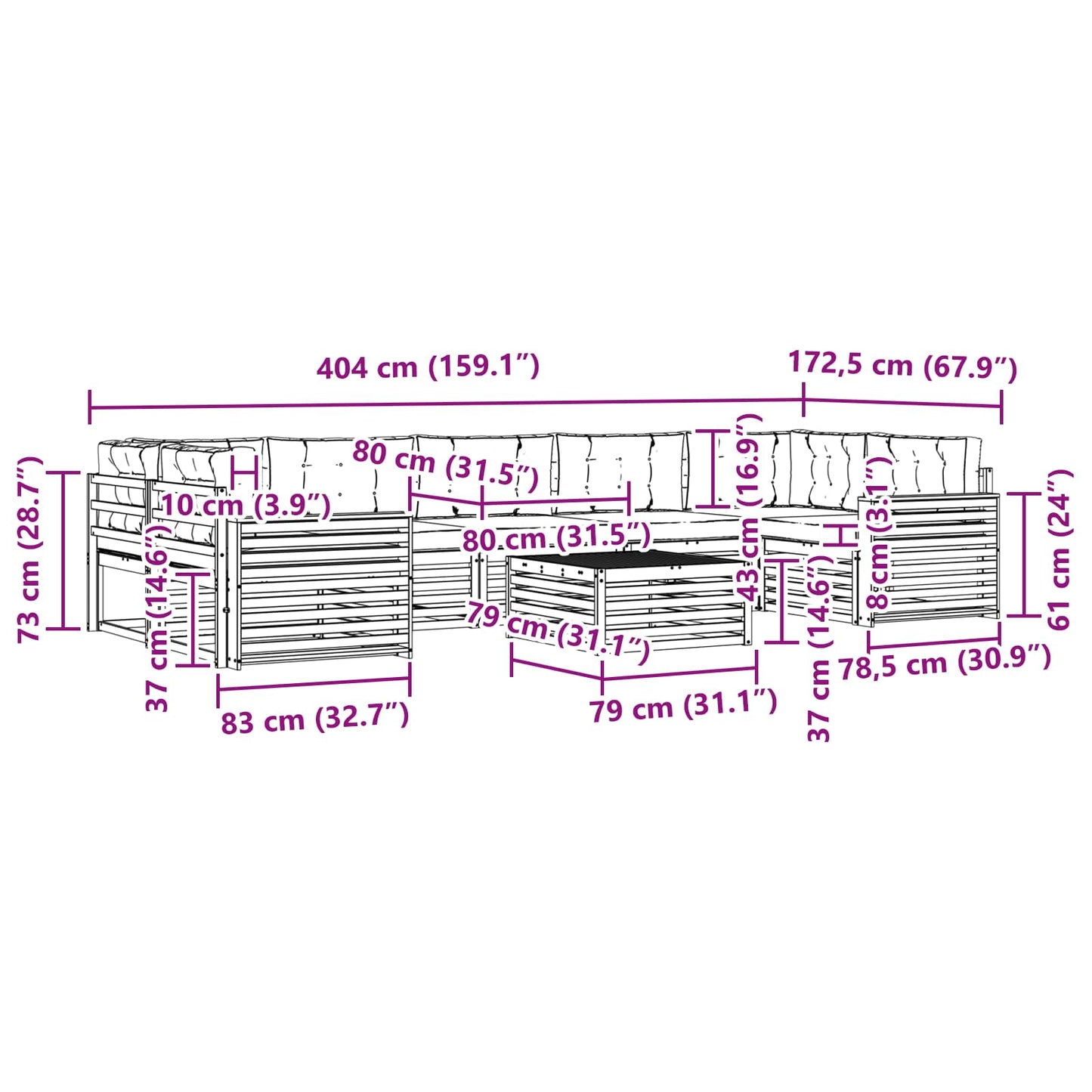 vidaXL Σειρά Καναπέ Εξωτερικού με μαξιλάρι 8 pcs Φυσικό και Κρέμα