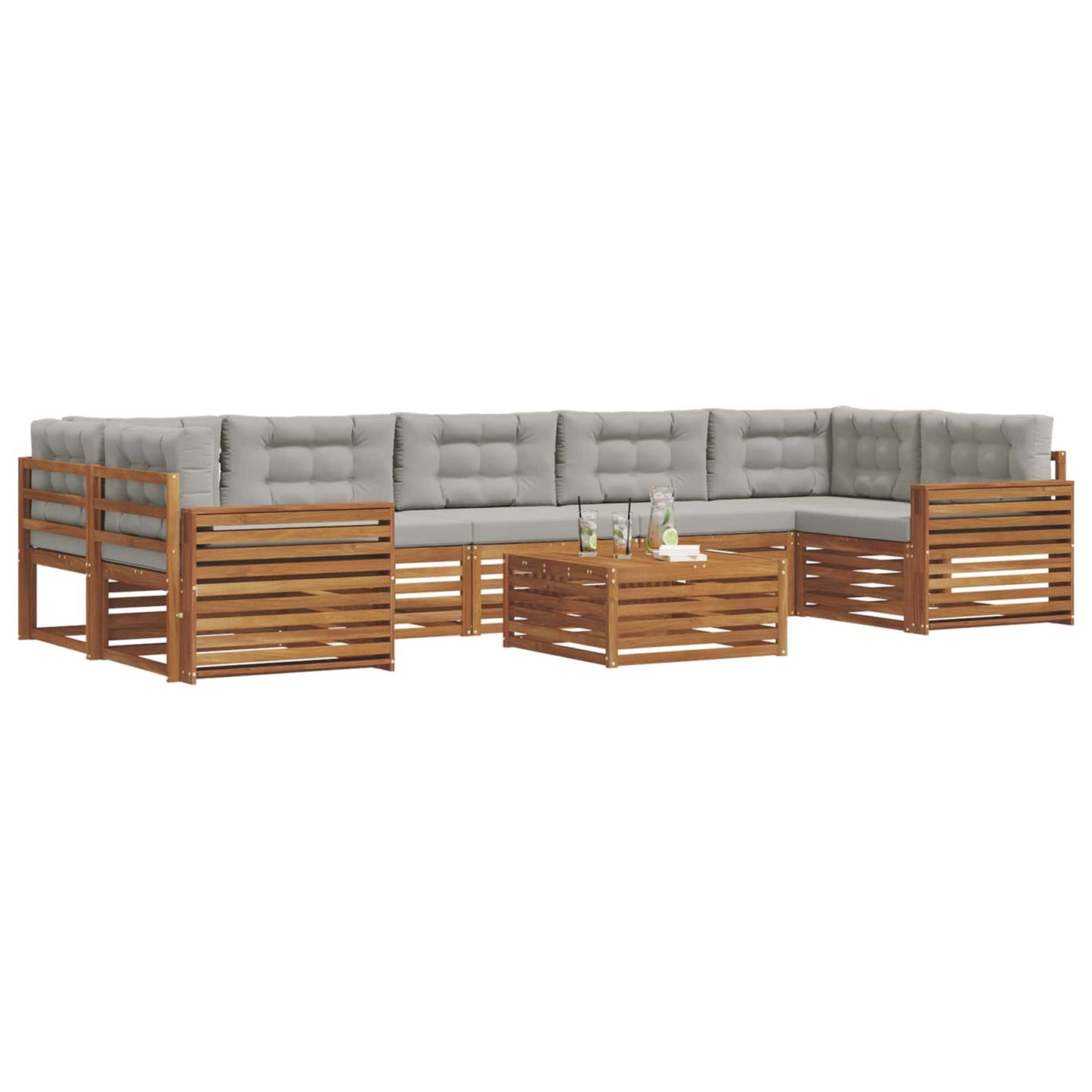 vidaXL Σειρά Καναπέ Εξωτερικού 8 pcs Φυσικό και Ανοιχτό Γκρι