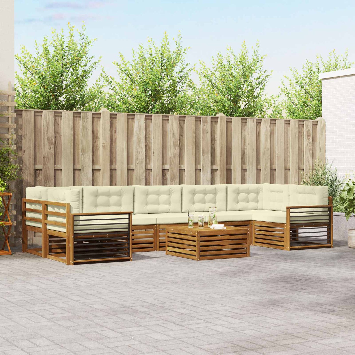 vidaXL Σειρά Καναπέ Εξωτερικού με μαξιλάρι 8 pcs Φυσικό και Κρέμα