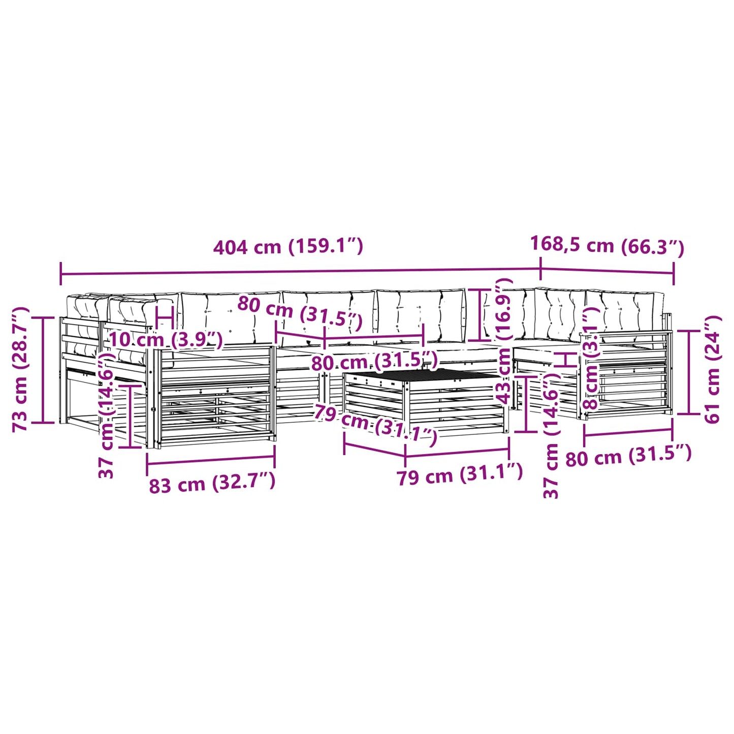 vidaXL Σειρά Καναπέ Εξωτερικού με μαξιλάρι 8 pcs Φυσικό και Κρέμα
