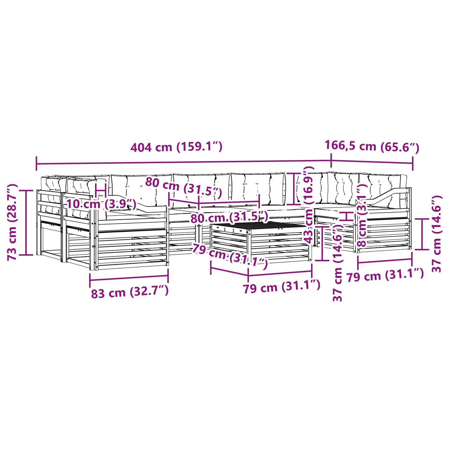 vidaXL Σειρά Καναπέ Εξωτερικού με μαξιλάρι 8 pcs Φυσικό και Κρέμα