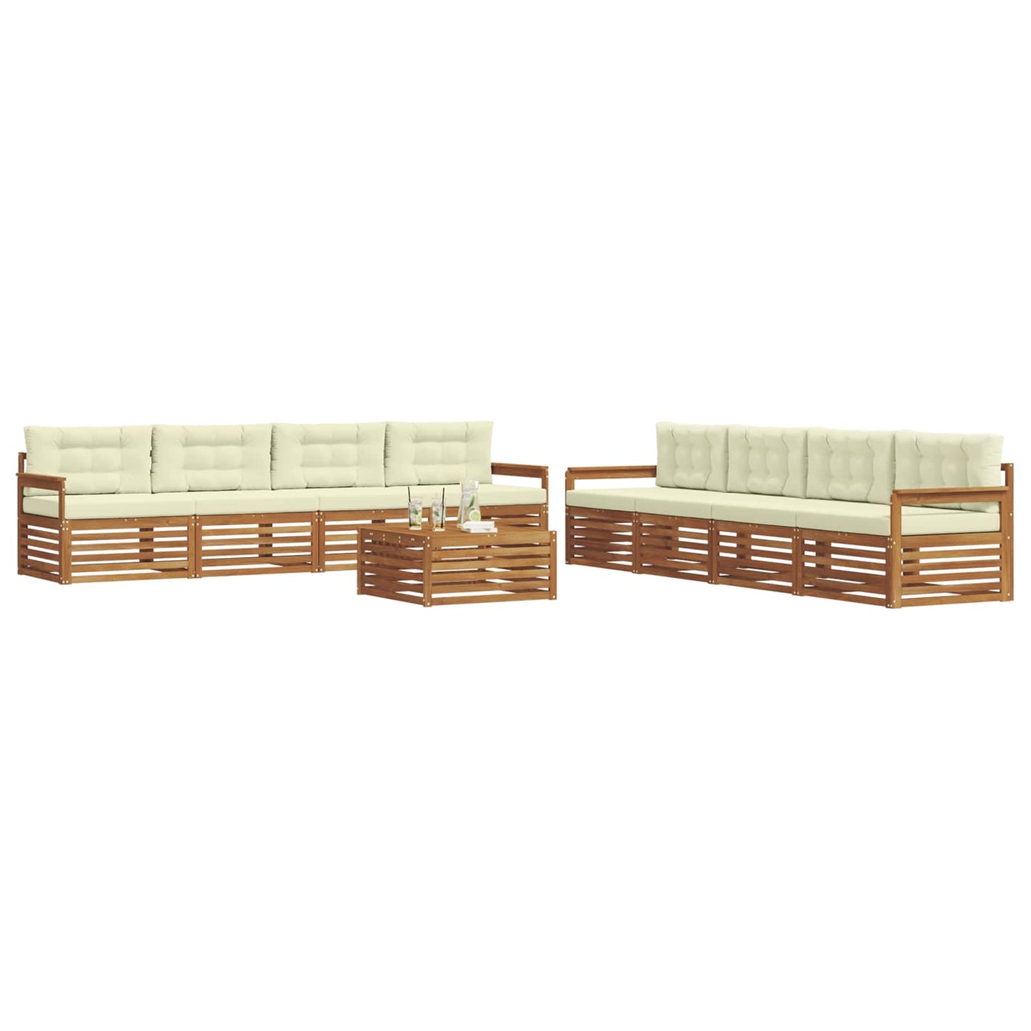 vidaXL Σειρά Καναπέ Εξωτερικού με μαξιλάρι 9 pcs Φυσικό και Κρέμα