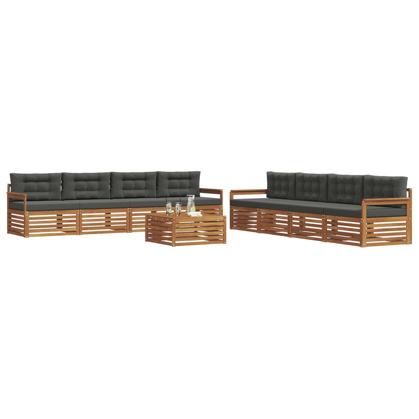 vidaXL Σειρά Καναπέ Εξωτερικού με μαξιλάρι 9 pcs Φυσικό και Ανθρακί